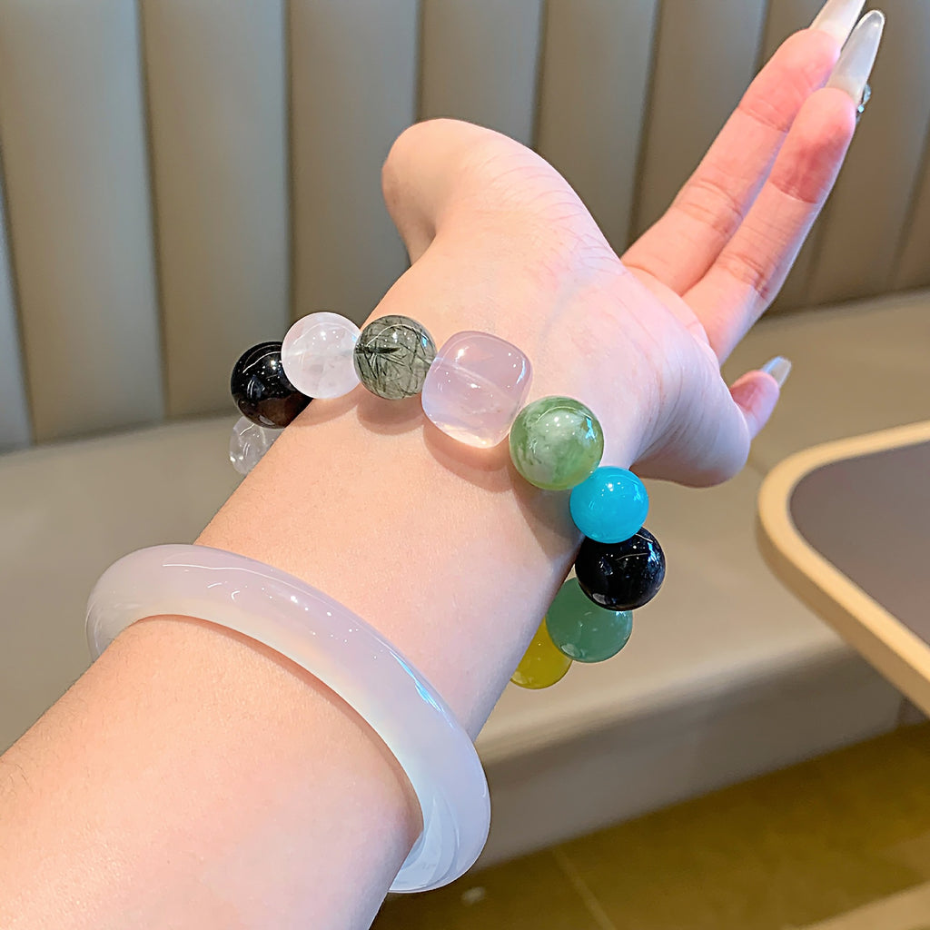 Natural Multi-Gemstone Crystal Bracelet for Wealth, Luck, Love, Health, All-Round Comprehensive High-End Dopamine Bracelet Gift