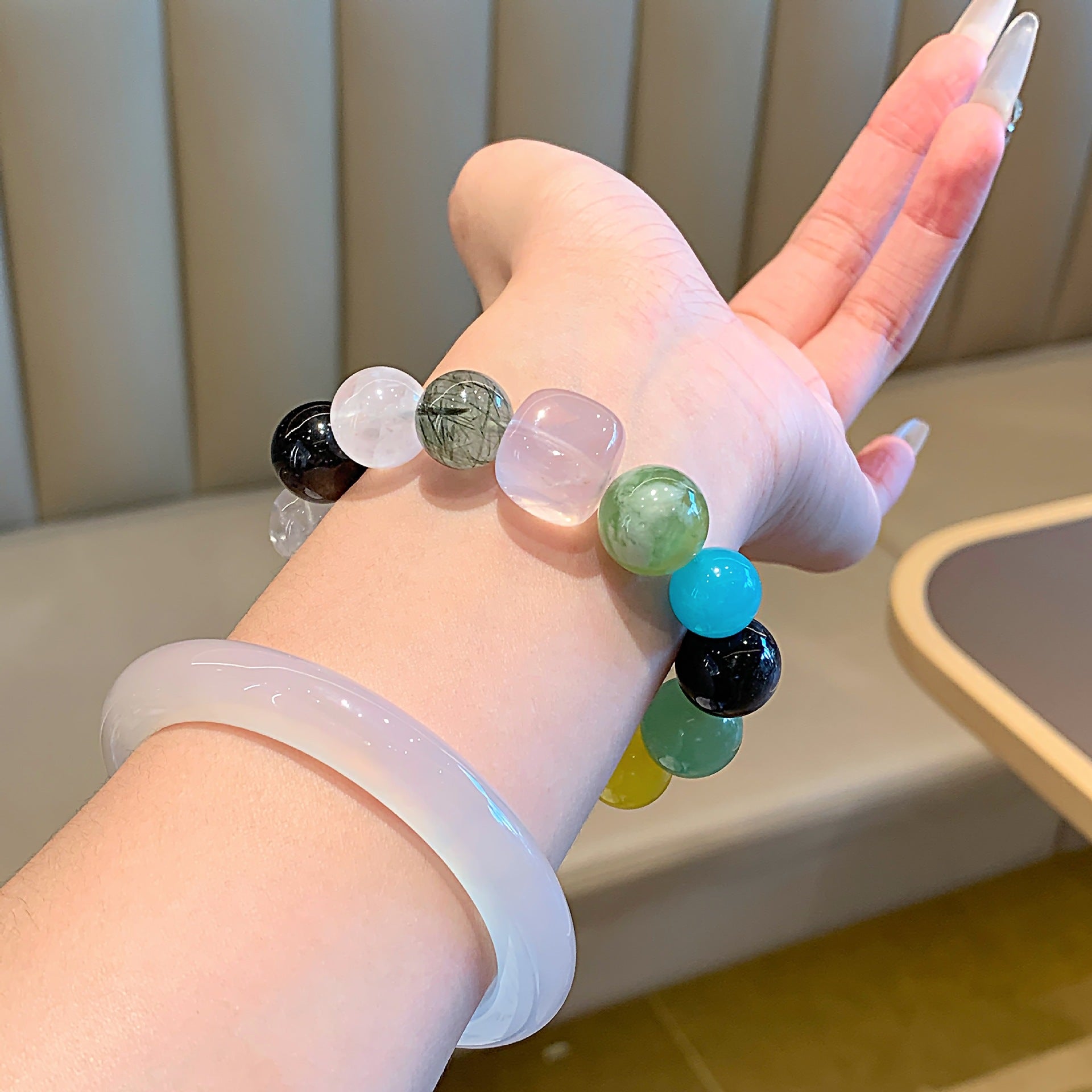 Natural Multi-Gemstone Crystal Bracelet for Wealth, Luck, Love, Health, All-Round Comprehensive High-End Dopamine Bracelet Gift