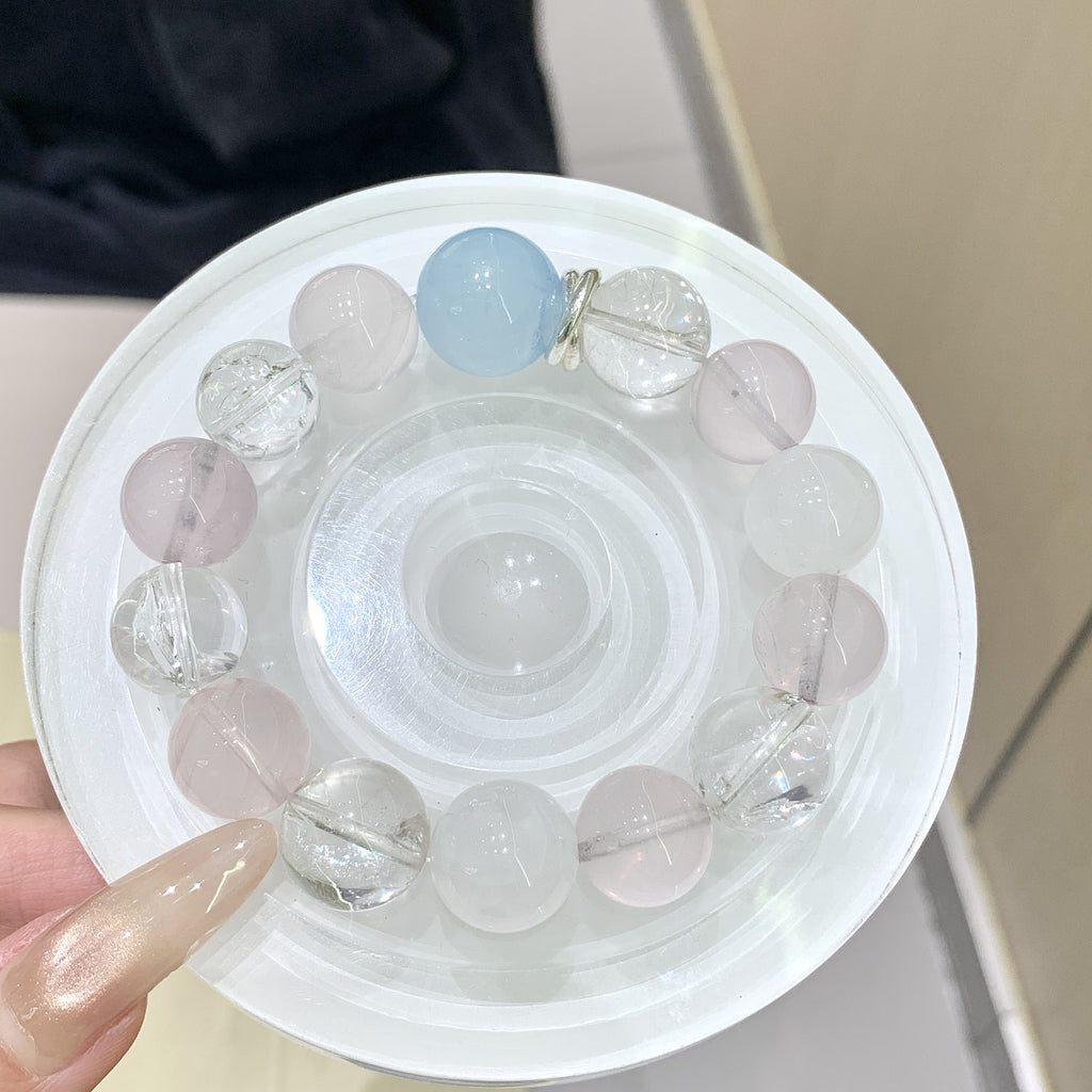 Original Design Natural Starlight Pink Crystal White Crystal Bracelet Bracelet Paired with Aquamarine Top Bead Crystal Bracelet