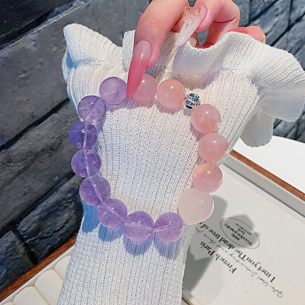 Natural Pink Crystal Gradient Amethyst Gradient with Amethyst Bracelet Natural Crystal Light Luxury Bracelet Crystal Beads