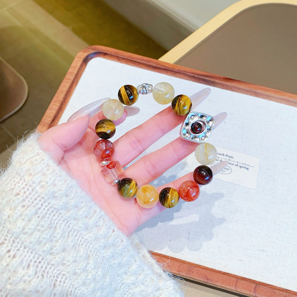 Natural Crystal Multi-Gemstone Bracelet Original Yellow Gum Flower Yellow Tiger Eye Obsidian Bracelet Xiaohongshu Foreign Trade Wholesale
