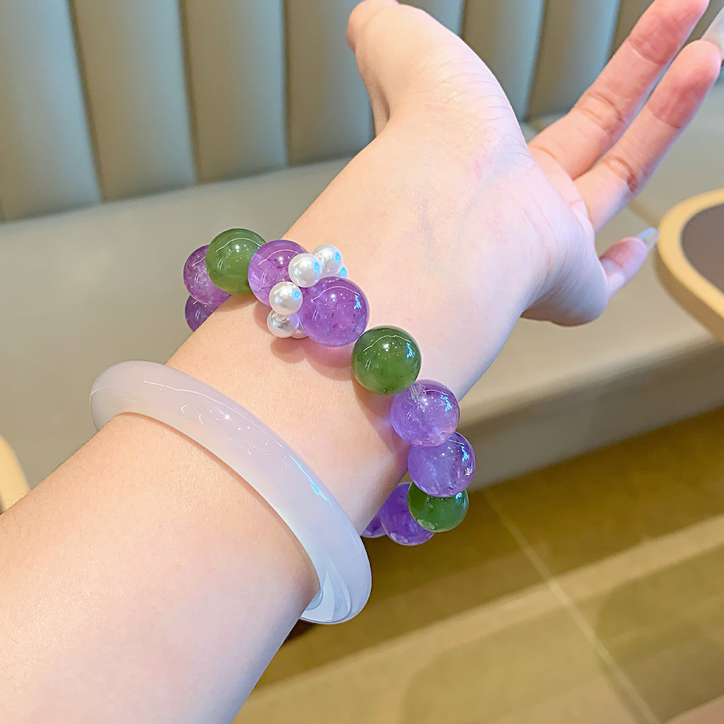 Dreamy Girl Purple Bracelet Premium Large Round Beads Elegant Light Luxury High-End Feel Hand Jewelry String Thousand Gold Feng Shui Crystal Bracelet