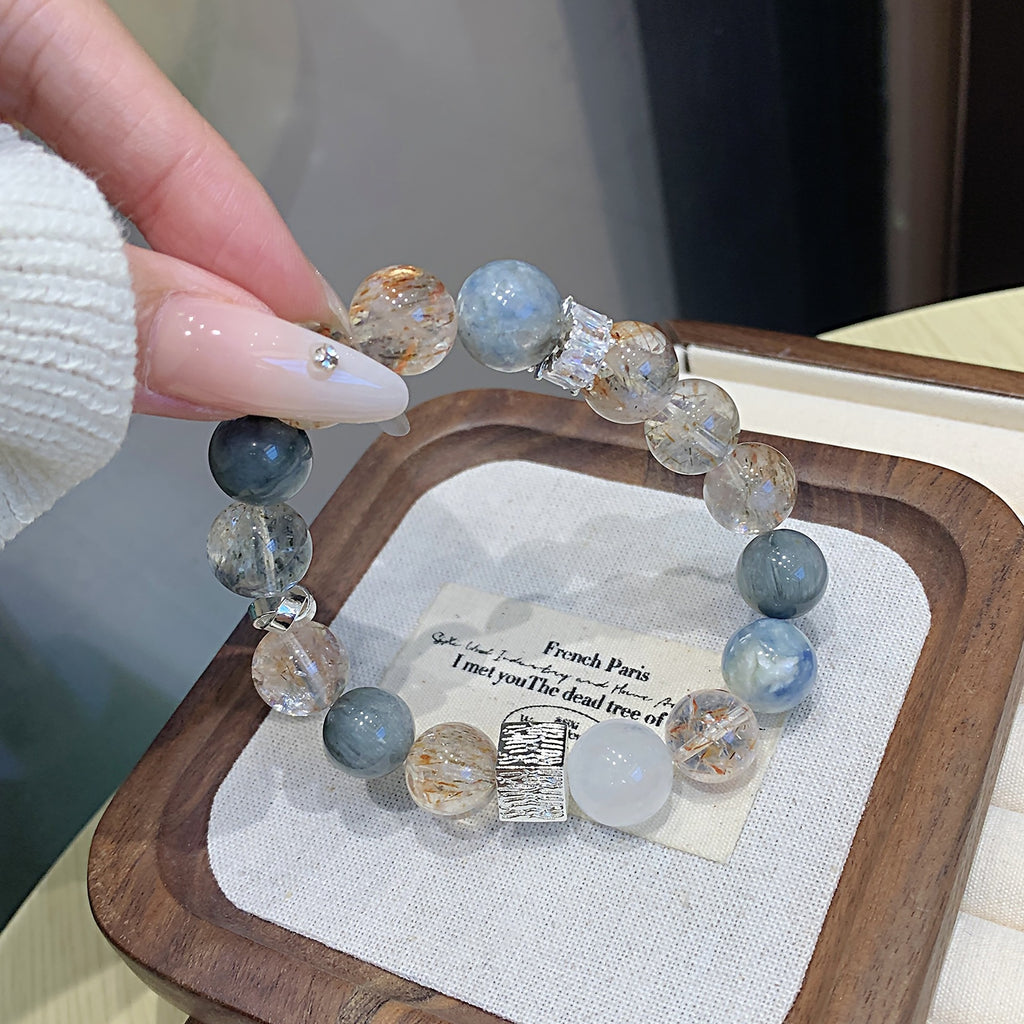 Natural Multi-Gemstone Crystal Bracelet Eagle Eye Stone Gradient Design Niche Artistic Single Loop Bracelet Fashion Crystal Jewelry