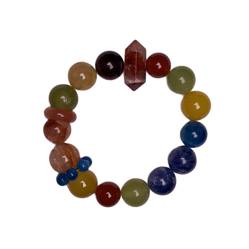 Natural Crystal Multi-Gem Bracelet Bafanglaicai Autumn and Winter Series Blue Kyanite Tea Crystal Black Gold Super Seven Red Glue Flower Bracelet