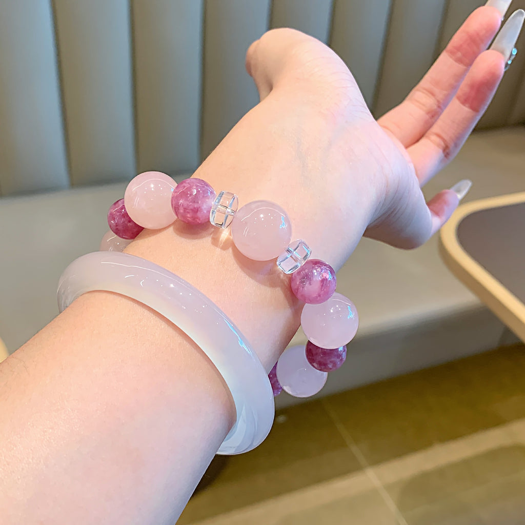 Natural Crystal Bracelet Jewelry Rose Quartz Jewelry Bracelet diy Winter New Hand Jewelry String Rose Quartz Bracelet