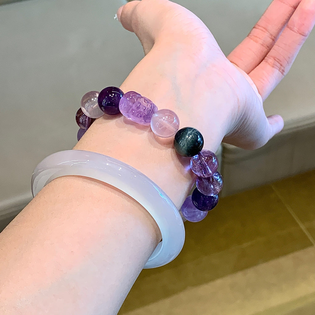Natural Crystal Bracelet Original Purple Water Uruguay Transparent Purple Jade Crystal Single Circle Bracelet Simple and Versatile Crystal Bracelet