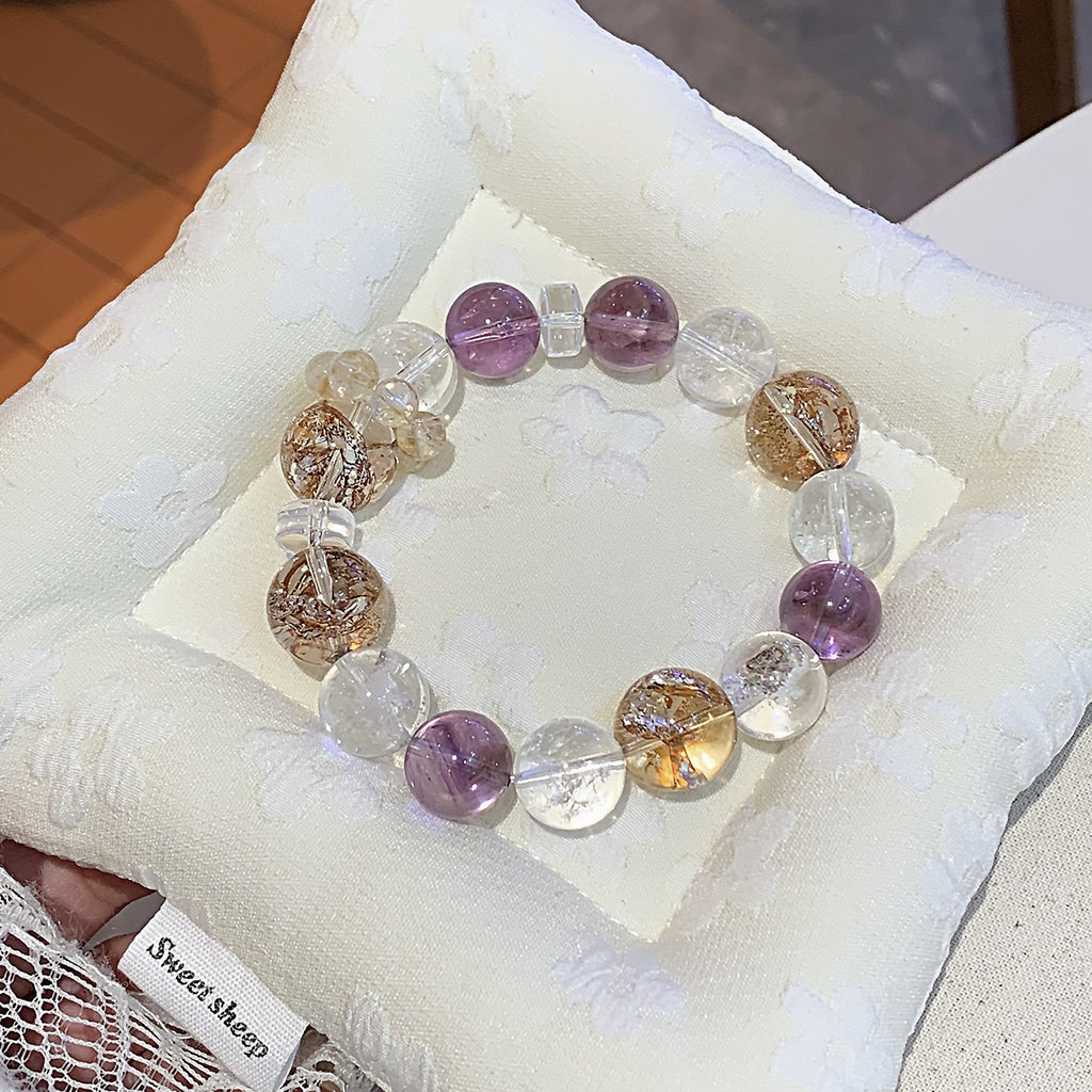 New Natural Bolivian Purple Azurite Large Bead Bracelet White Acai Crystal Bracelet Gold Foil Explosion Bracelet