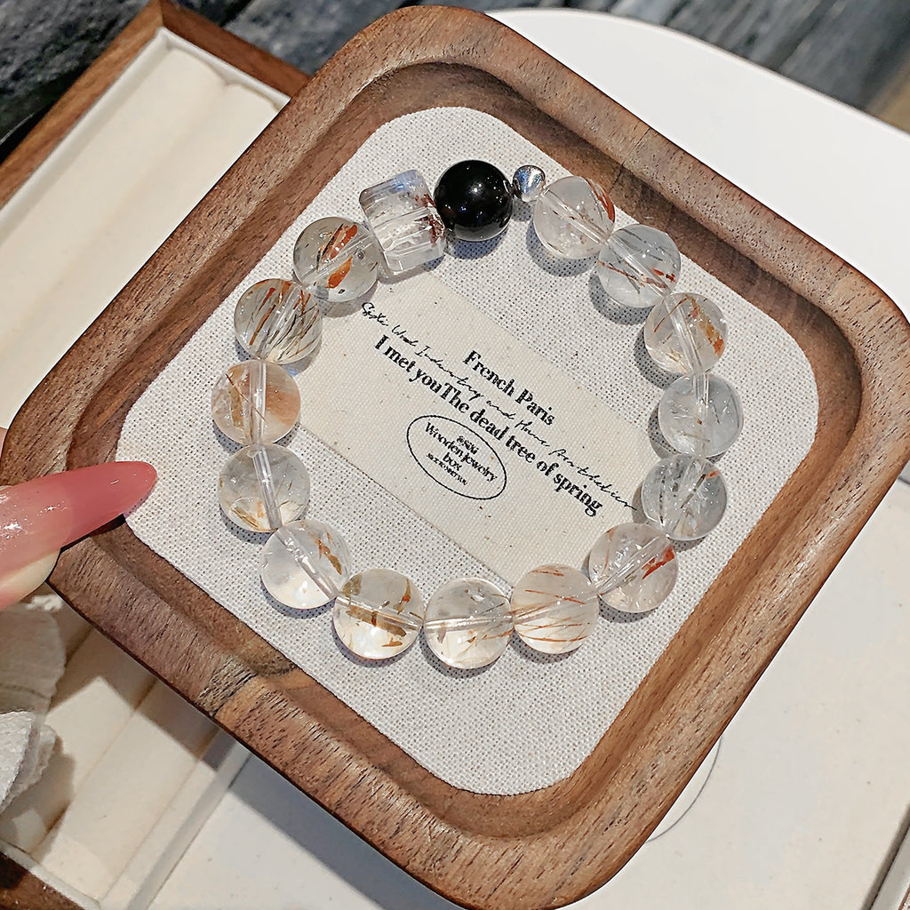 Natural Black Gold Super Seven Sugar Crystal Bracelet Fortune-Enhancing Hair Crystal Bracelet for Women with a Sense of Sophistication Versatile Crystal Beads