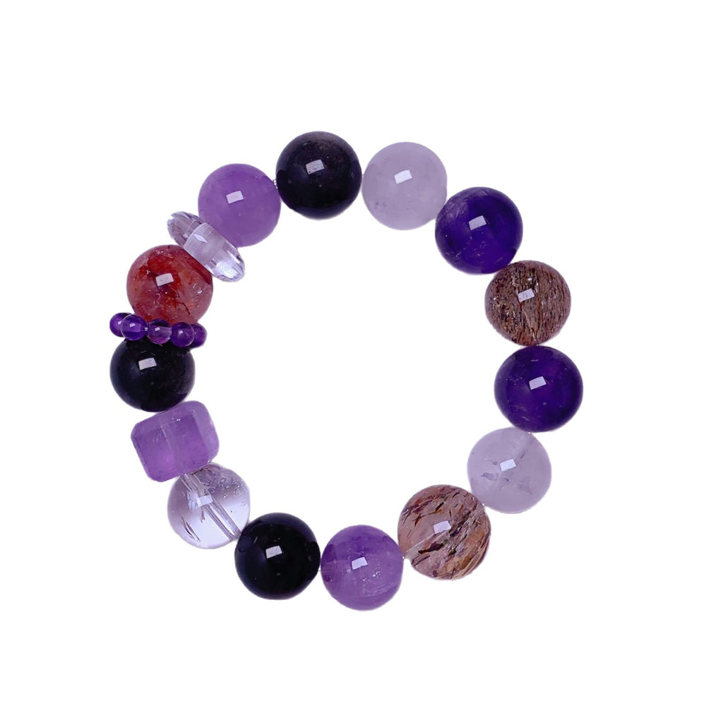Natural Tiger Eye Stone Amethyst White Crystal Lapis Lazuli Red Glue Flower Multi-Gem Bracelet Fashion Crystal Bracelet Jewelry