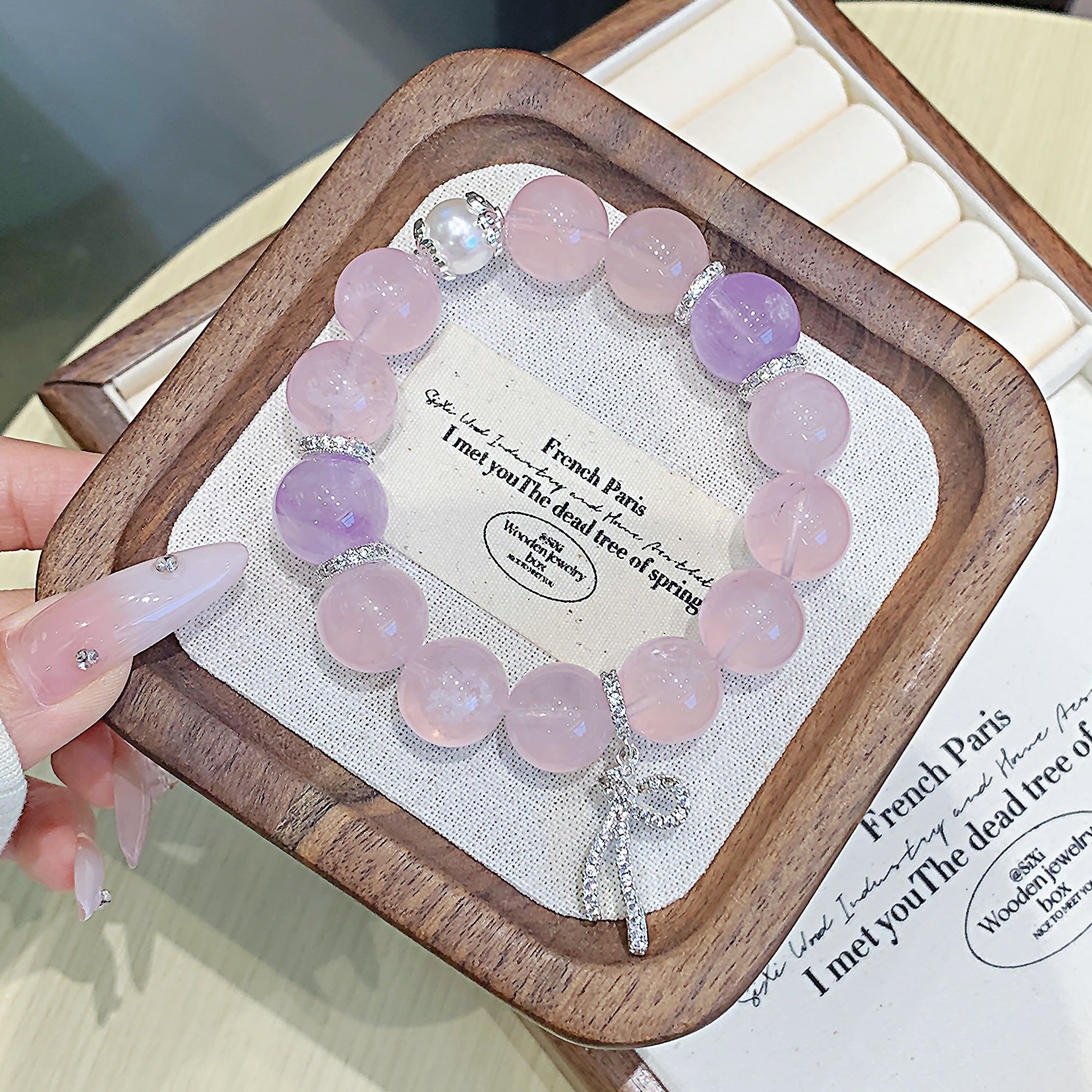 Natural Rose Quartz Bracelet Original Design Light Luxury Niche High-End Feel Women's Pink Crystal Pendant Bracelet Pendant Bracelet