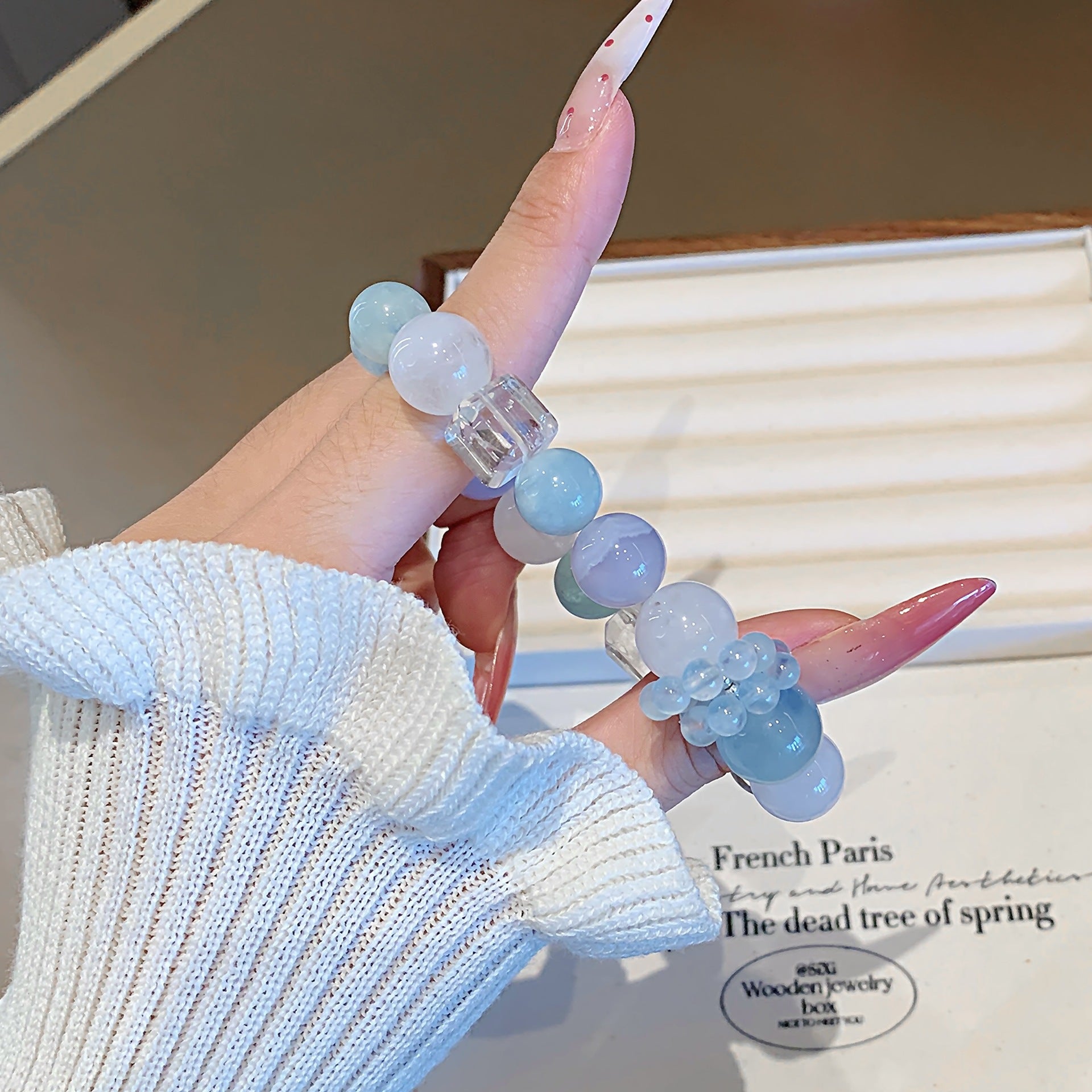 Natural Aquamarine Bracelet White Ghost Women's Single Circle diy Bracelet Gift for Best Friend's Birthday Jewelry Bracelet