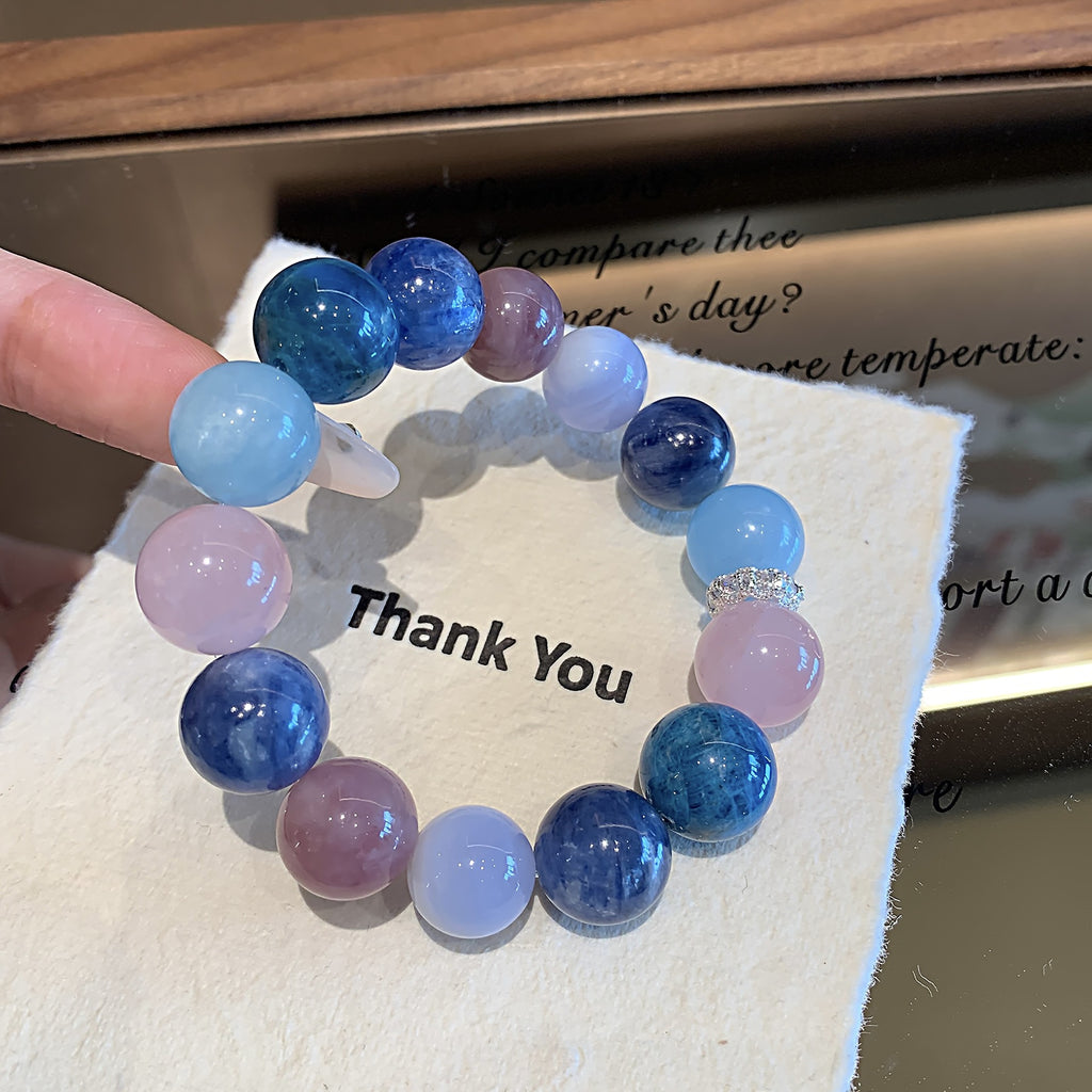 Natural Crystal Round Bead Multi-Gem Bracelet Creative Hand Jewelry Chain Matching Combination Energy Stone Aquamarine Crystal Bracelet