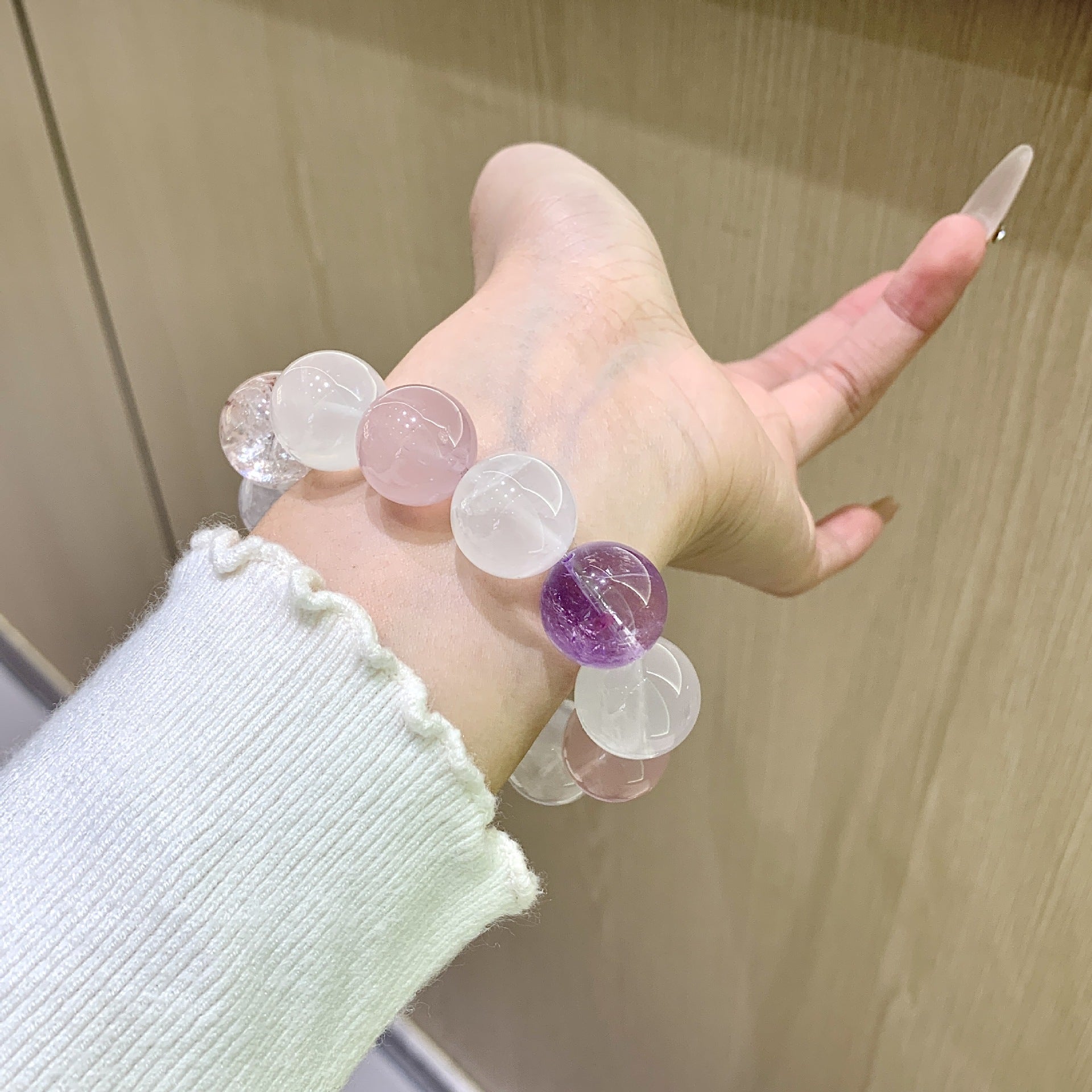 Natural White Phantom Crystal Bracelet Simple Niche Design New Pink Quartz Bracelet Jewelry Multi-Gemstone Crystal Bracelet