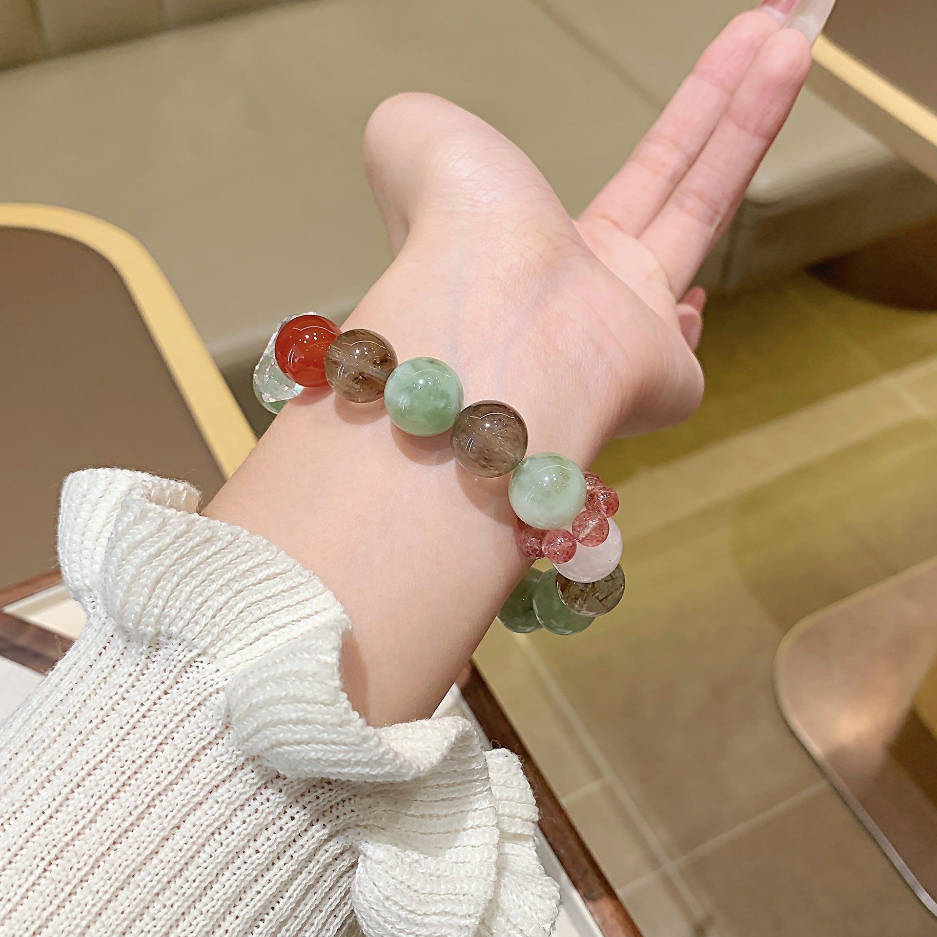 Green Grape Milk Cap Xiuyan Natural Crystal Bracelet Xiuyu Multi-Gem Bracelet Qingti Milk Cap Bracelet High-end Bracelet