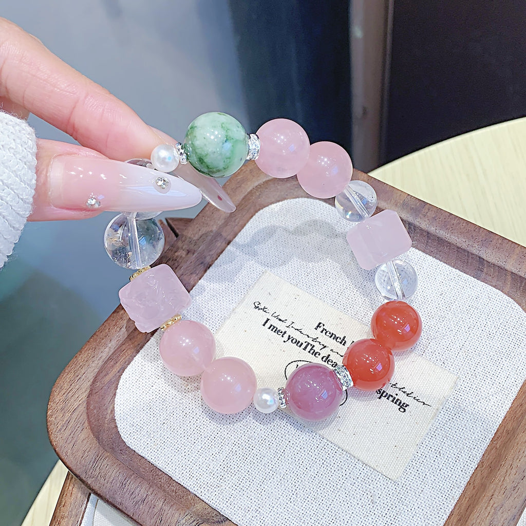 Natural Fresh Pink Quartz Bracelet Versatile High-End Feel Bracelet Gift Popular Crystal diy Handmade Crystal Chain