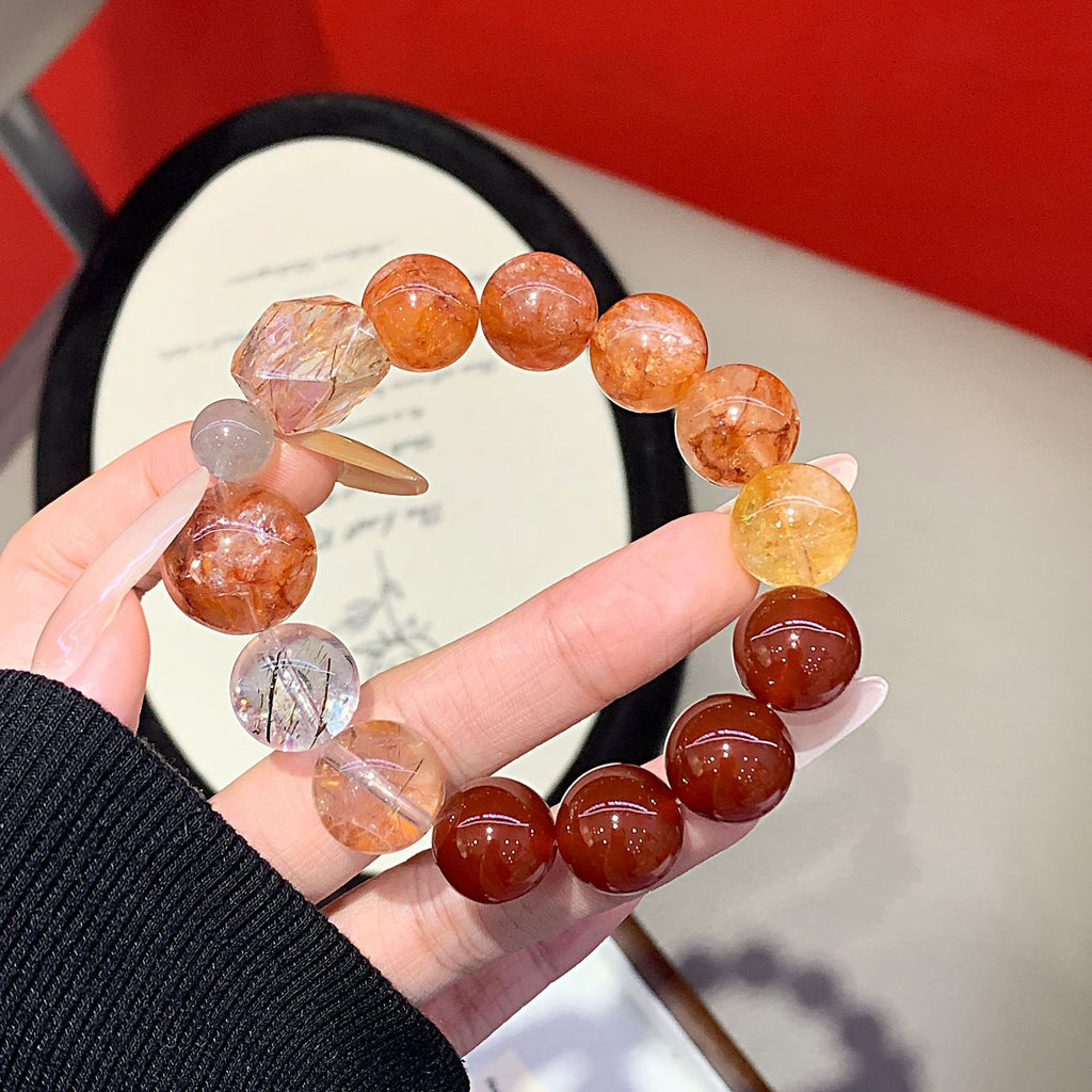 Red Gum Flower Natural Crystal Bracelet Autumn New Multi-Gemstone Crystal Bracelet Hot-Selling Hand Jewelry Crystal Bracelet