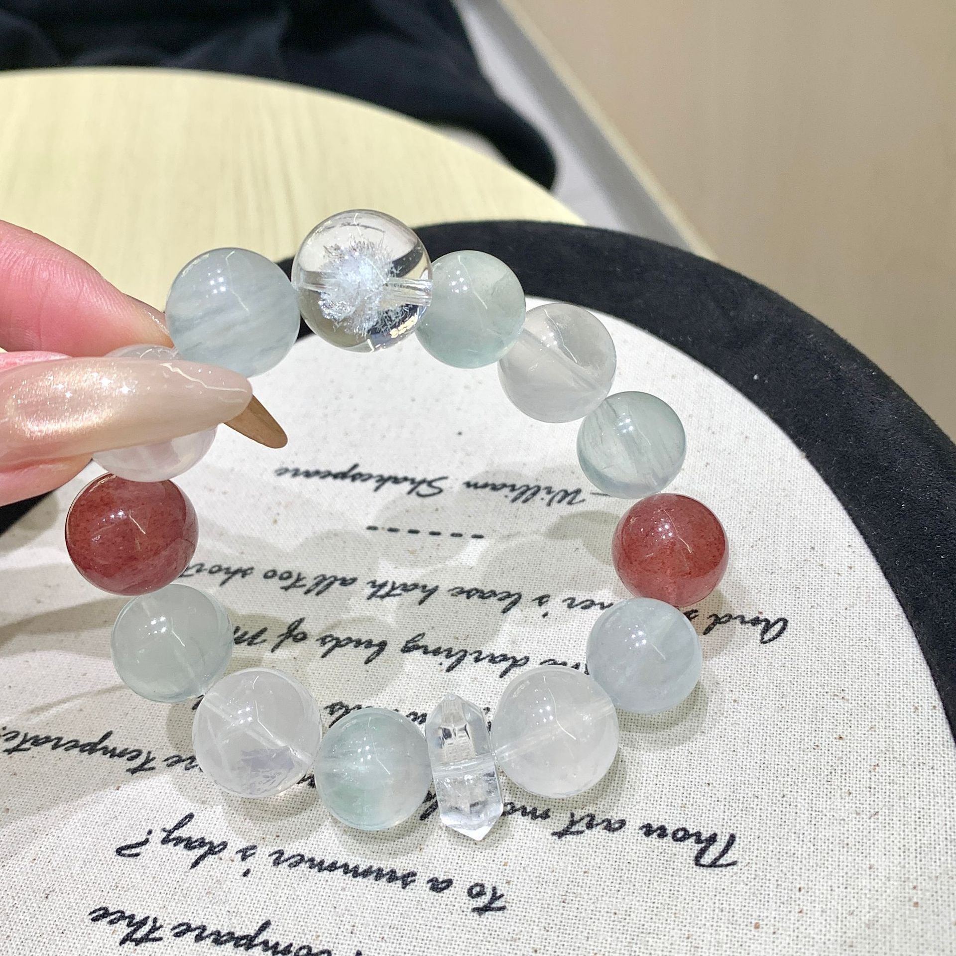 Natural Crystal Bracelet Original Design Monet Garden Bracelet White Phantom Strawberry Crystal Multi-Gem Strawberry Crystal Bracelet