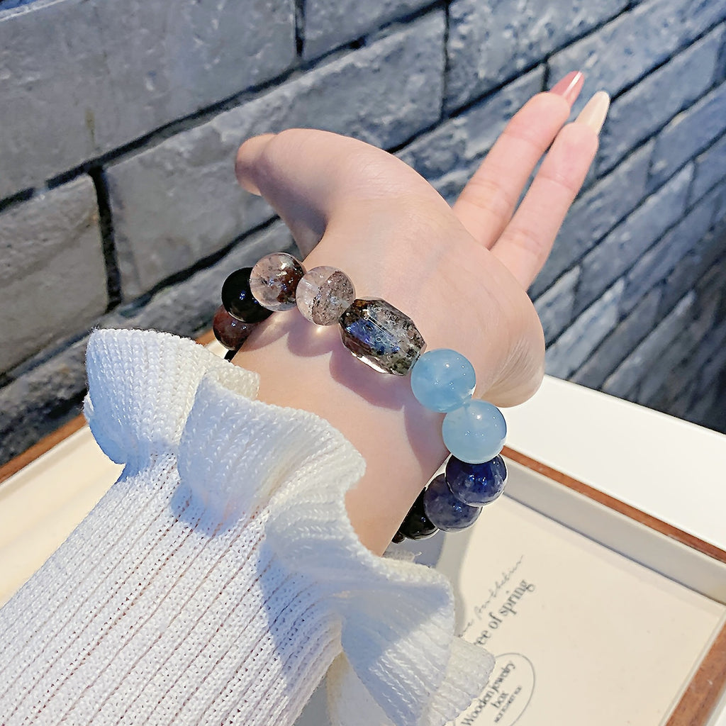 Natural Aquamarine Multi-Gemstone Beaded Bracelet for Women Trendy Personality Aquamarine Bracelet Jewelry Natural Crystal Bracelet