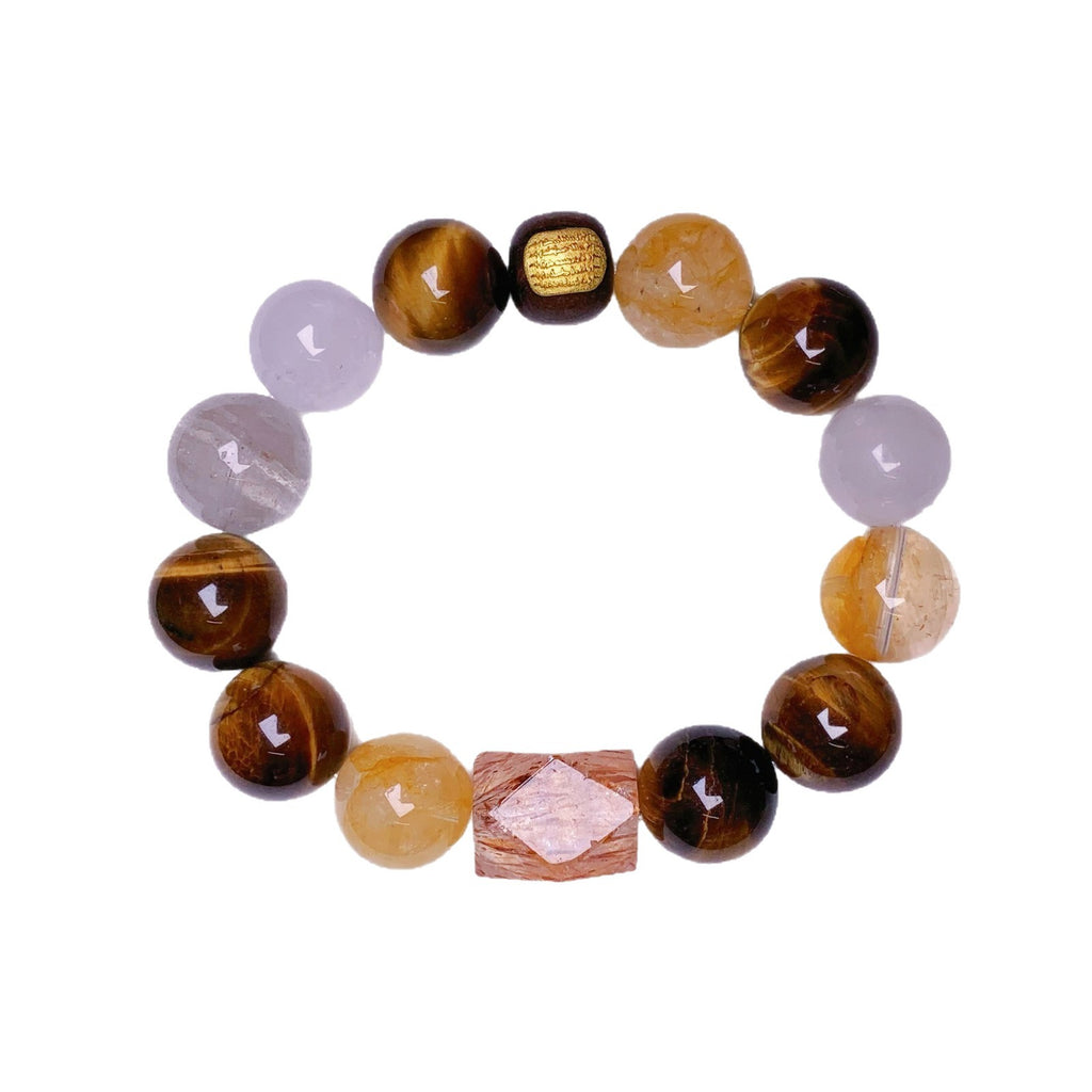 Natural Multi-Gem Bracelet White Phantom Horse Hoof Conch Yellow Tiger Eye Stone Yellow Agate Yellow Tiger Eye Stone Large Lacquer Bead Cream Style