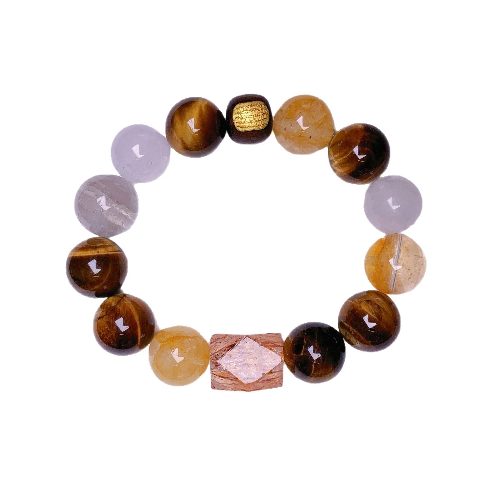 Natural Multi-Gem Bracelet White Phantom Horse Hoof Conch Yellow Tiger Eye Stone Yellow Agate Yellow Tiger Eye Stone Large Lacquer Bead Cream Style