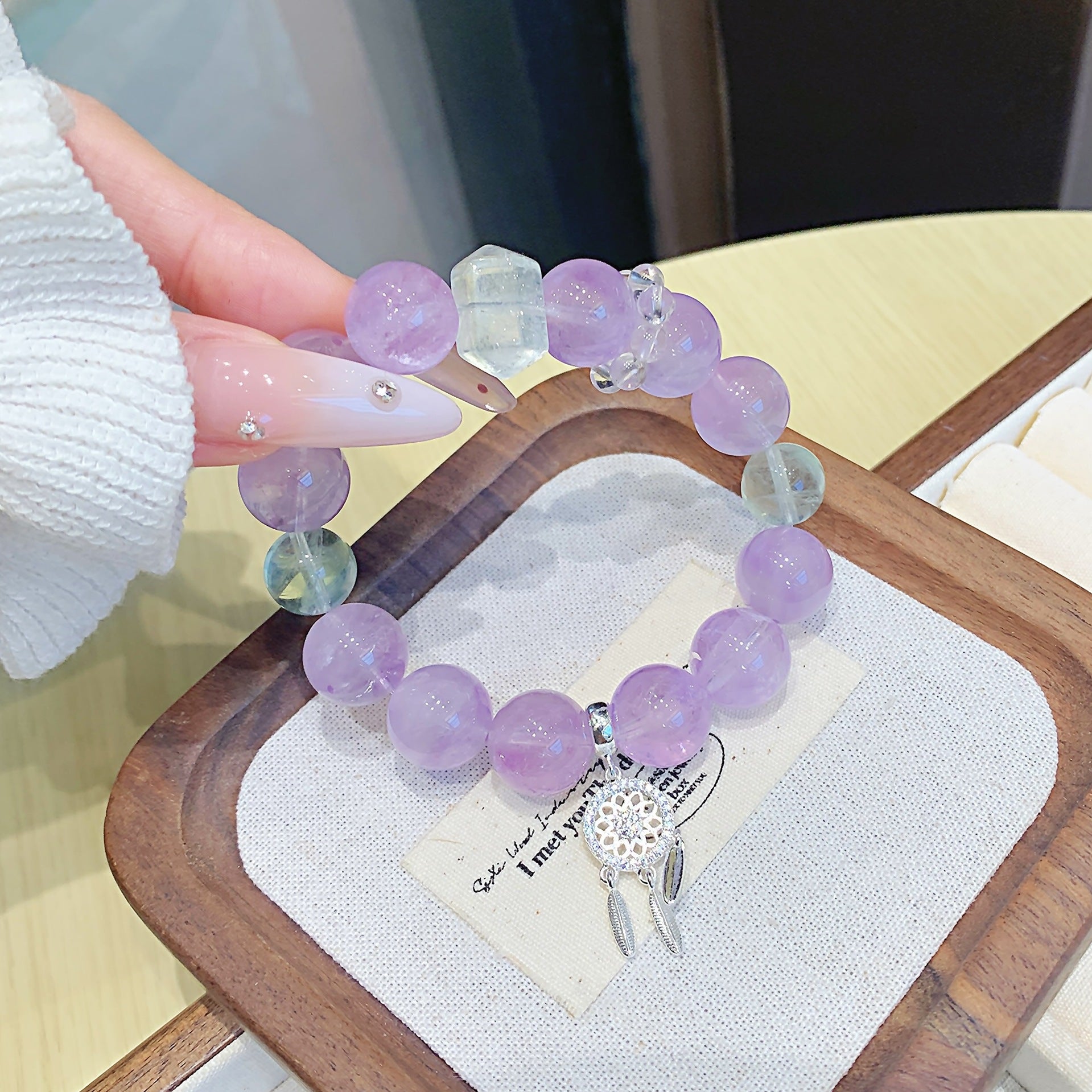 Cross-border natural crystal beaded bracelet Amethyst Bracelet Jewelry diy Simple Natural Amethyst Beaded Necklace for Women