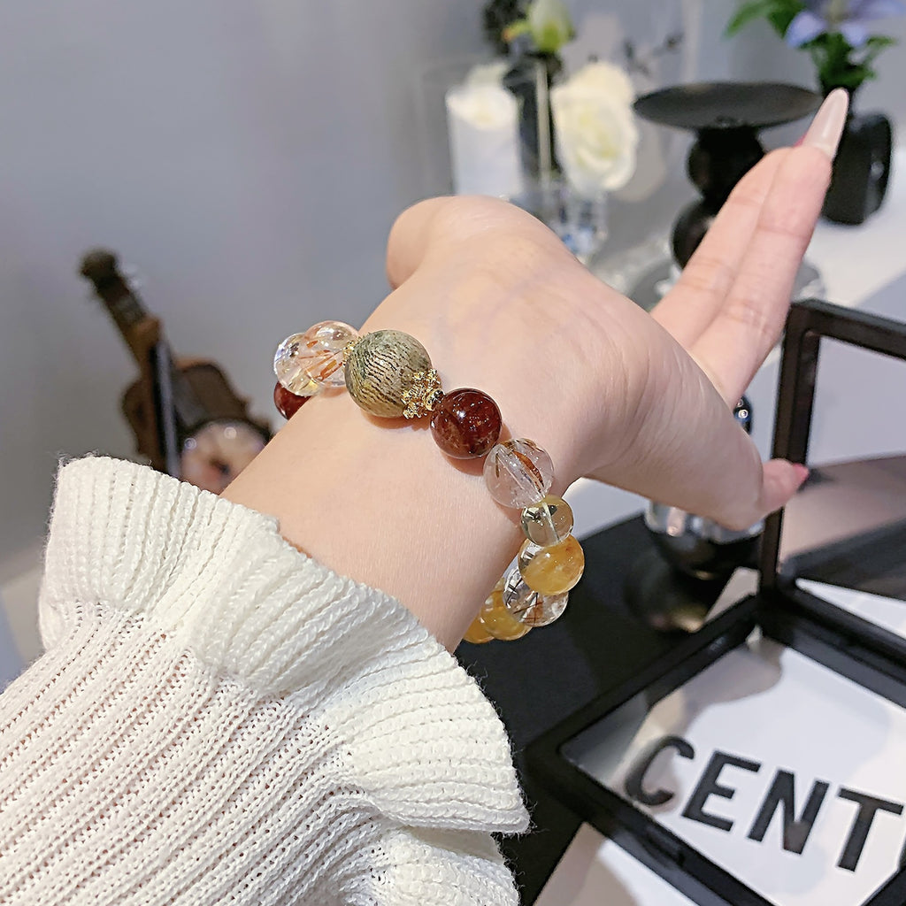 Factory Direct Supply Red Rubber Flower Multi-Treasure Beaded Bracelet Wholesale light luxury fashion jewelry Wholesale Crystal Bracelets and Bangles