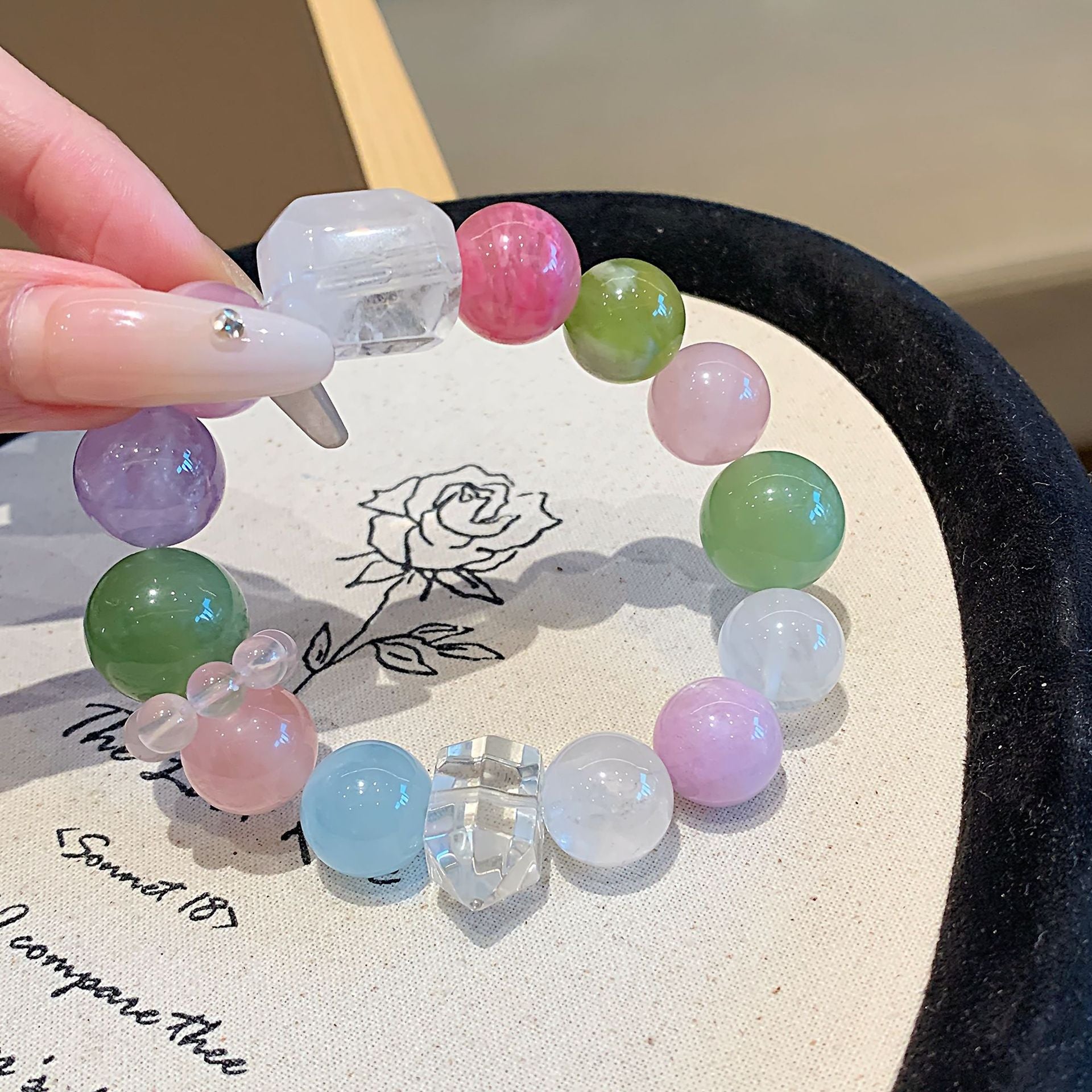 Natural Rainbow Multi-Gemstone Crystal Bracelet Aquamarine Xiu Jade Citrine Rose Quartz Amethyst Bracelet Crystal Bracelet