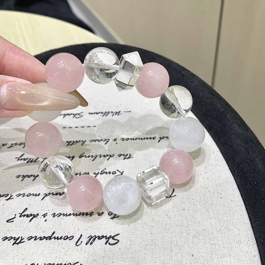 Highly Transparent Natural Rose Quartz Lucky Fortune Bracelet Fashion Versatile Bracelet Xiaohongshu Same Style Original Design Bracelet