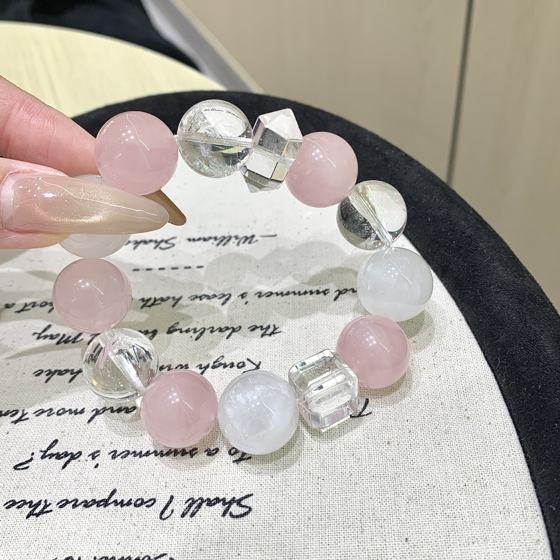 Highly Transparent Natural Rose Quartz Lucky Fortune Bracelet Fashion Versatile Bracelet Xiaohongshu Same Style Original Design Bracelet