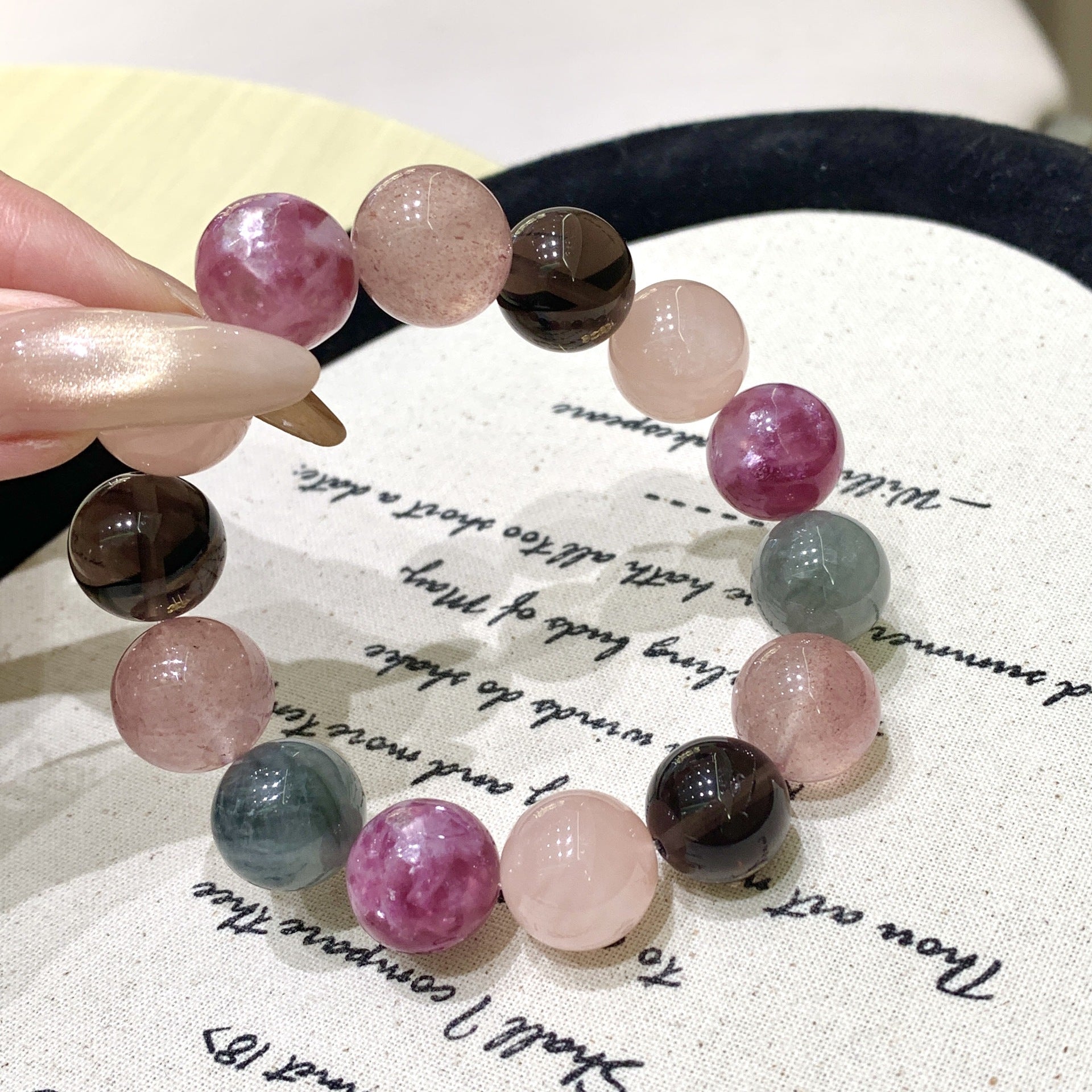 Gentle Pink Series DaZuobao Natural Pink Crystal Bracelet Large Strawberry Crystal Tea Obsidian Women's Jewelry String