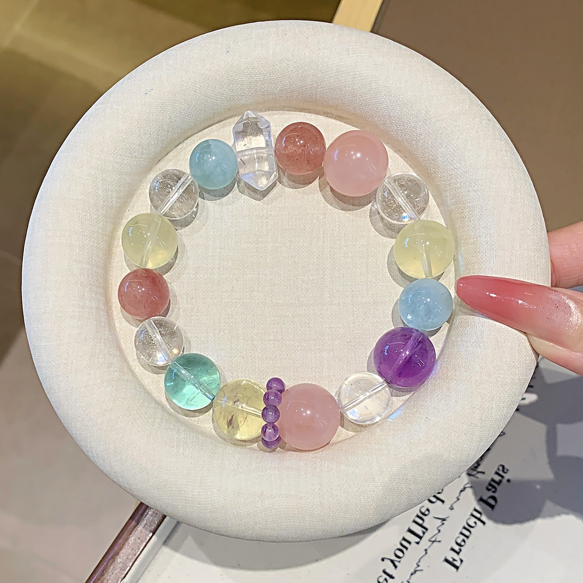 Macaron Crystal Round Bead Multi-Gem Bracelet Women's Hand Jewelry Accessories Fresh Bracelet Design Strawberry Crystal Bracelet