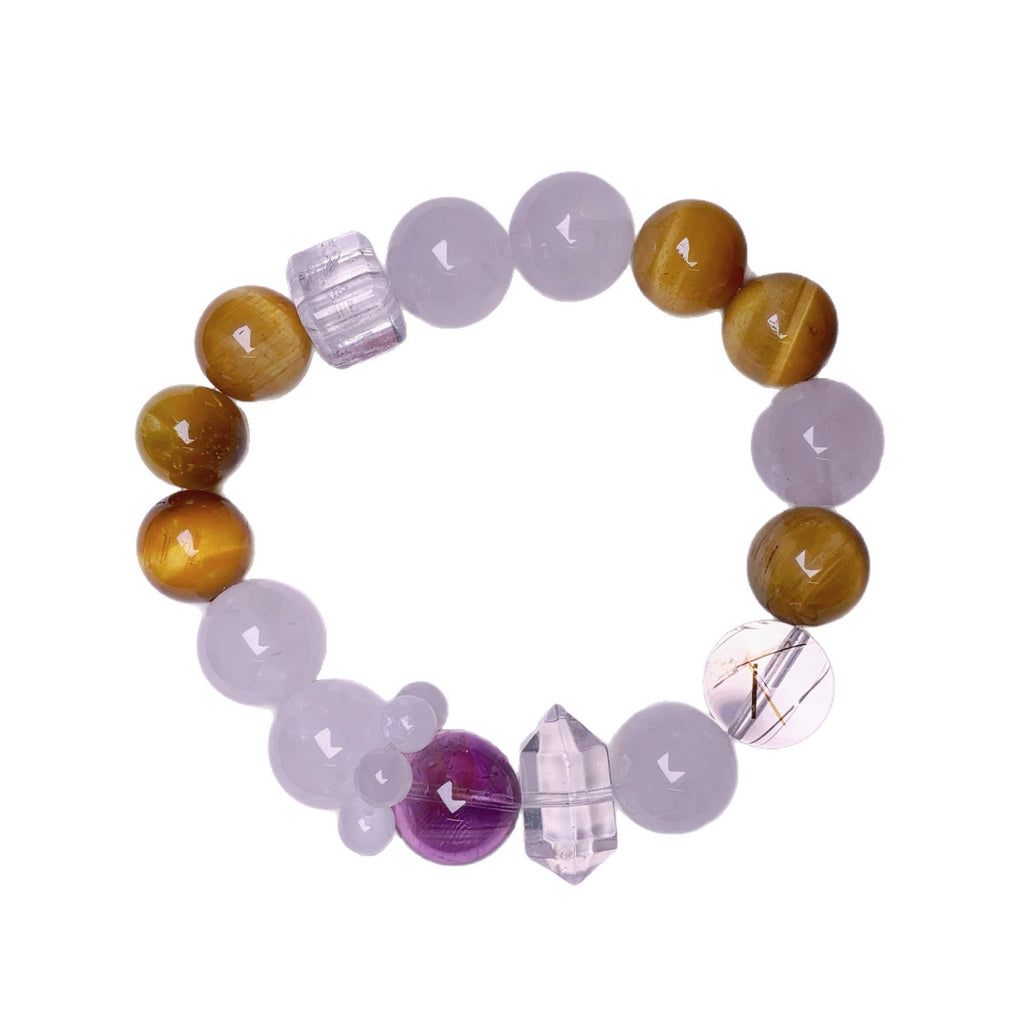 Natural Gold Tiger Eye Matching White Phantom Single Circle Bracelet Original Design Natural Crystal Bracelet Golden Tiger Eye Bracelet