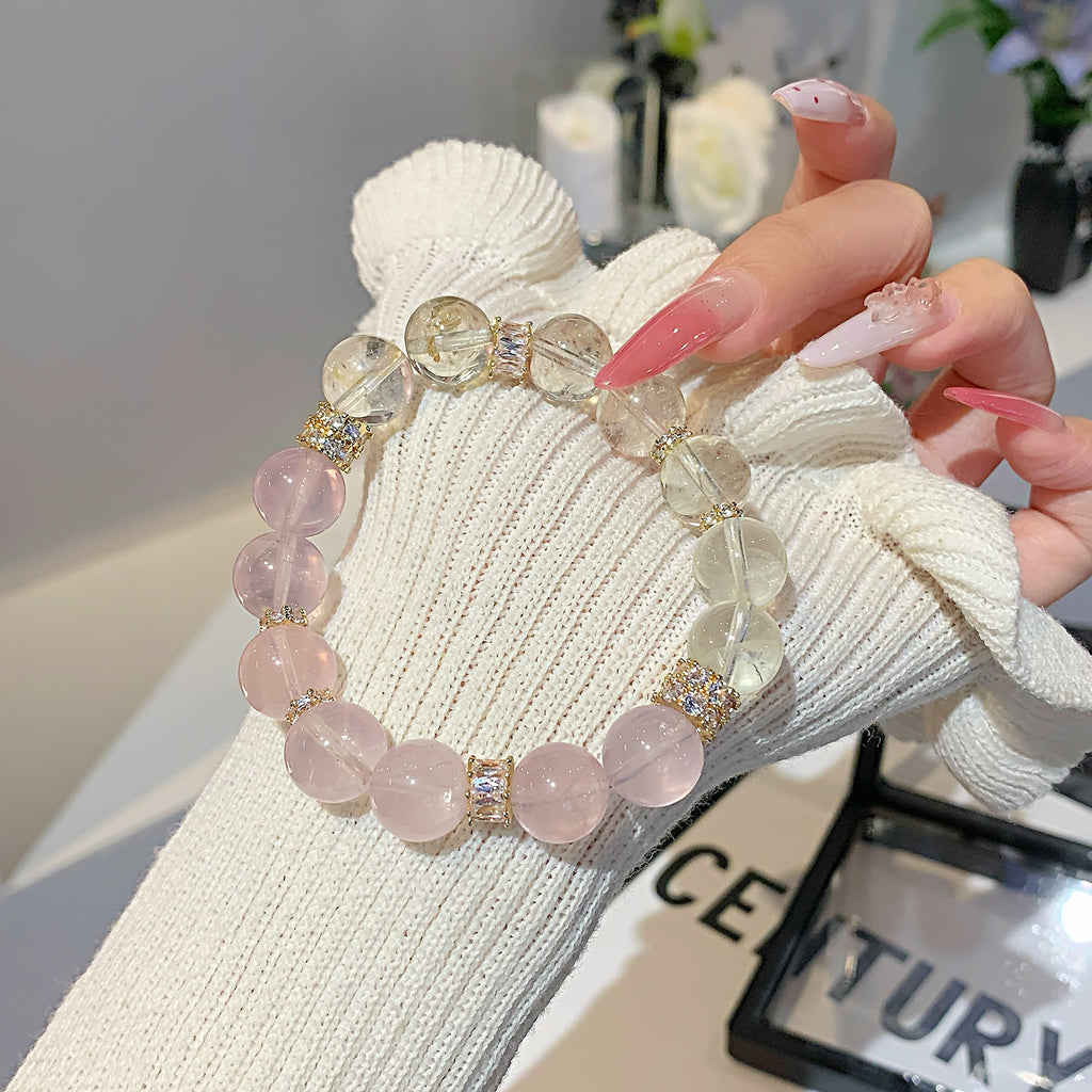 Natural Pink Crystal Bracelet White Crystal Bracelet Lucky Charm Peach Blossom Birthday Gift for Best Friend Crystal Chain Bracelet