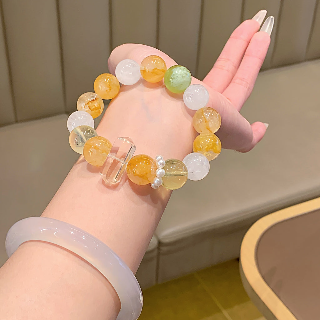 Natural Multi-Gem Bracelet Yellow Crystal Snowflake Phantom Fluorite Yellow Gum Flower Xiaohongshu Hot Sale Yellow Gum Flower Bracelet