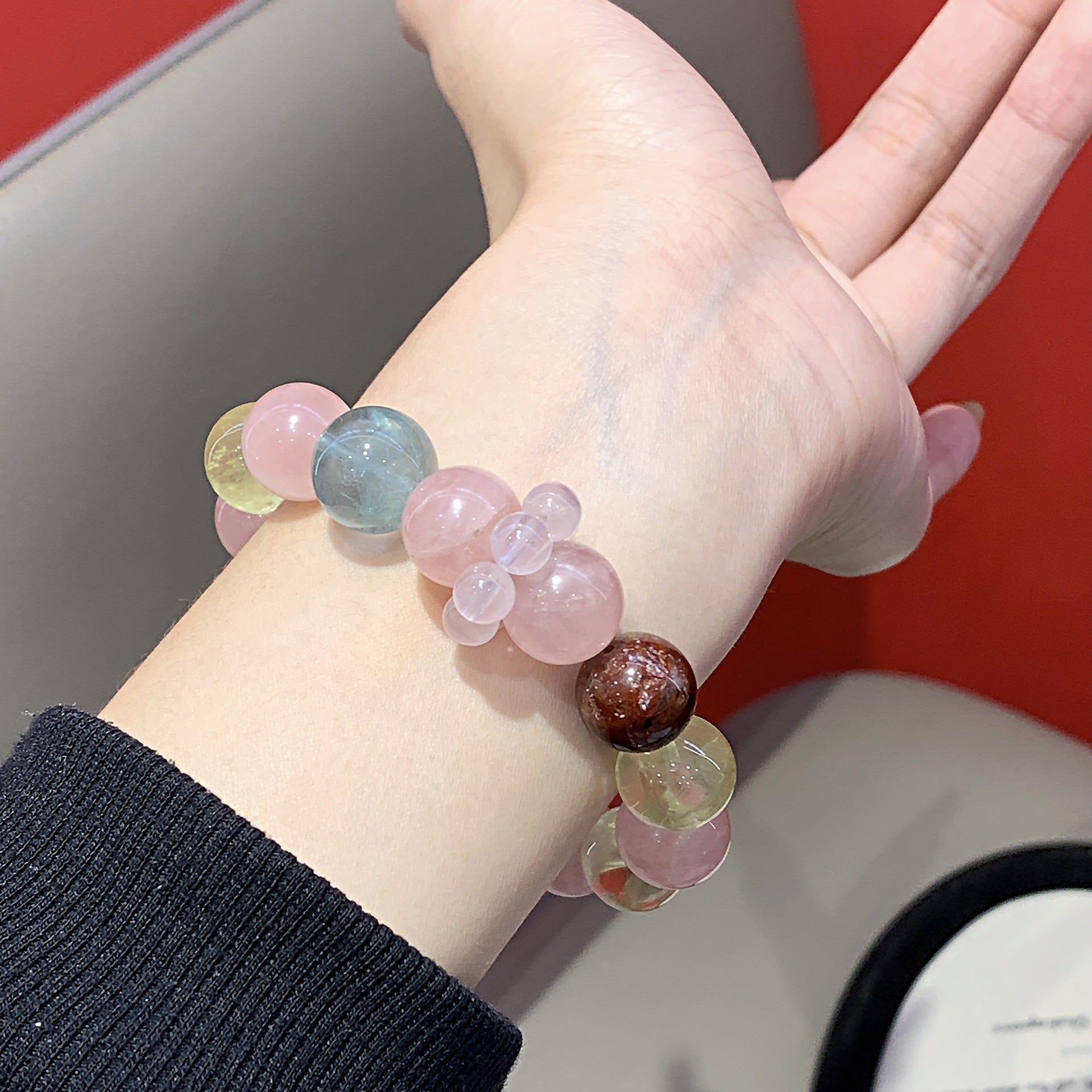 Pink Crystal Bracelet Female Peach Blossom Crystal Bracelet Gift for Best Friend's Birthday Pink Quartz Bracelet Rose Quartz Multi-Gemstone Bracelet