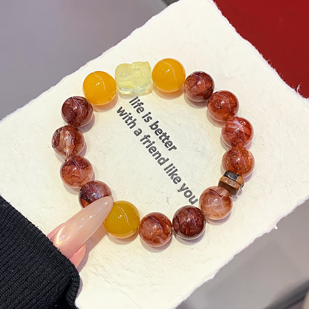 Natural Red Gum Flower Melaleuca Phantom Crystal Bracelet for Women Fashionable National Style New Chinese Style Niche Versatile High-end Bracelet