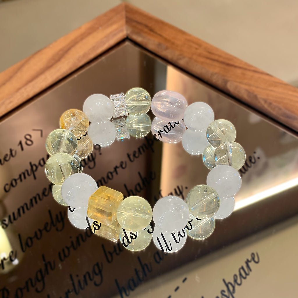 Yellow Pagoda Crystal Close-to-Chest Crystal Bracelet Simple Single Loop Versatile Bracelet with White Crystal Beads Lemon Crystal Bracelet