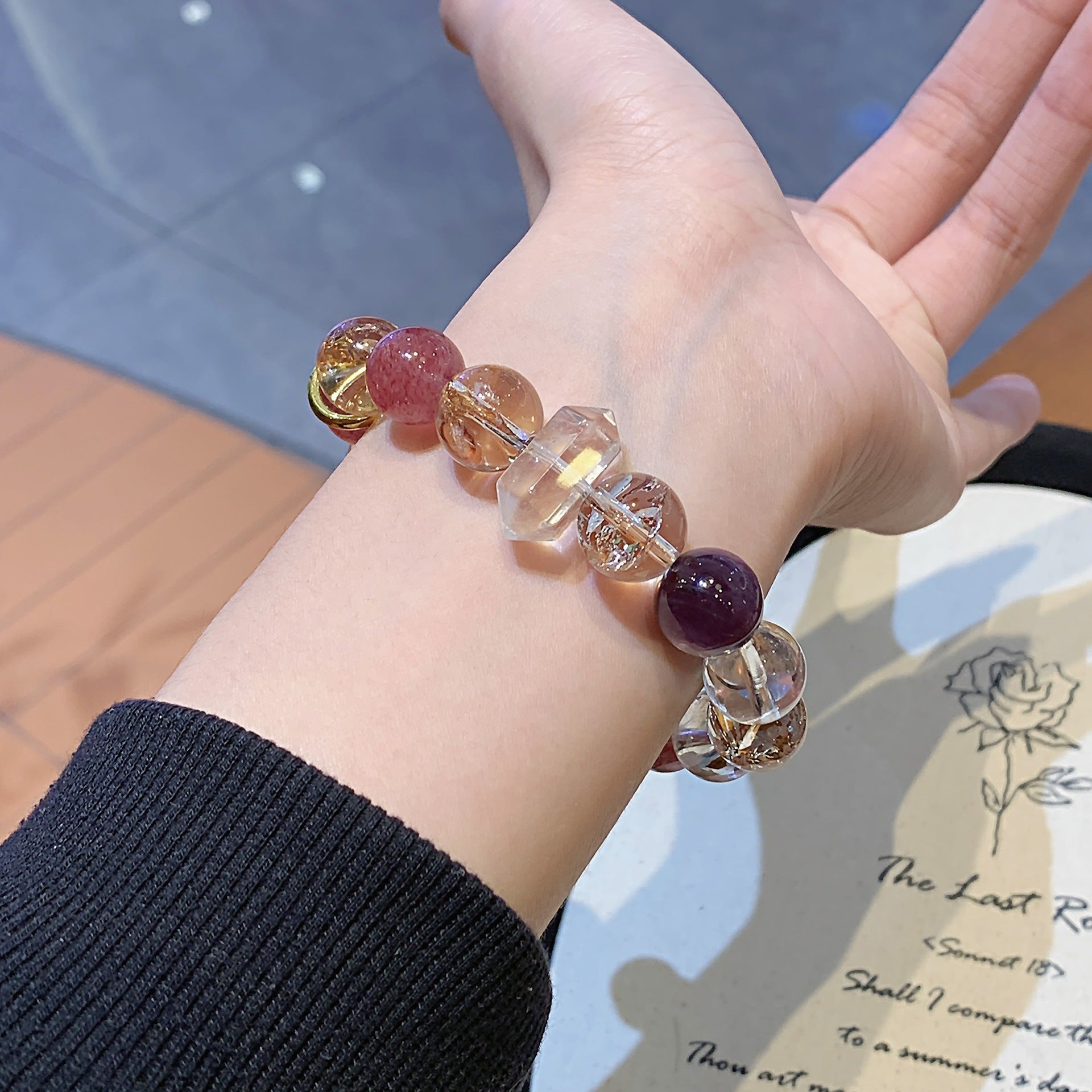 Natural Strawberry Crystal Multi-Gemstone Bracelet Fashionable Original Niche Design Exquisite Versatile High-End Feel Hand Jewelry