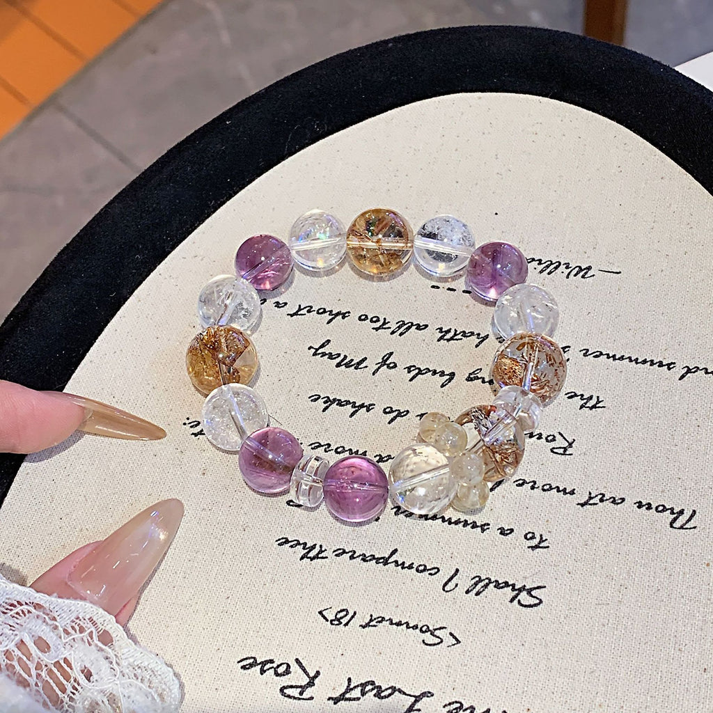 New Natural Bolivian Purple Azurite Large Bead Bracelet White Acai Crystal Bracelet Gold Foil Explosion Bracelet