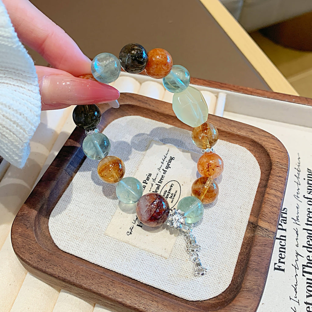 Original Design Natural Exquisite Multi-Gem Crystal Bracelet Dopamine Lemon Crystal Bracelet Yellow Pagoda Crystal Bracelet