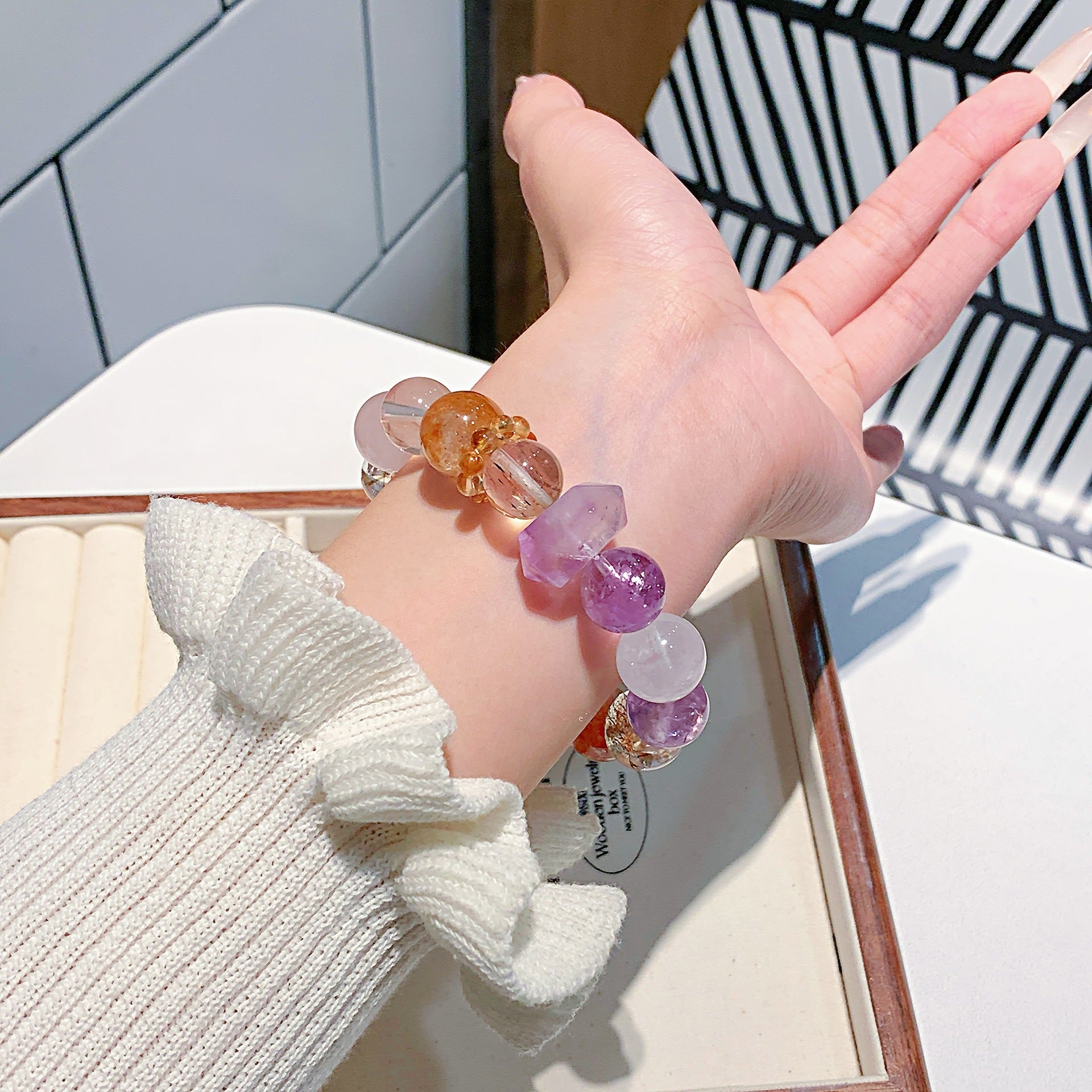 Cross-Border Hot-Selling Passepartout Amethyst Design Bracelet Natural Crystal Jewelry Bracelet Crystal String Wholesale