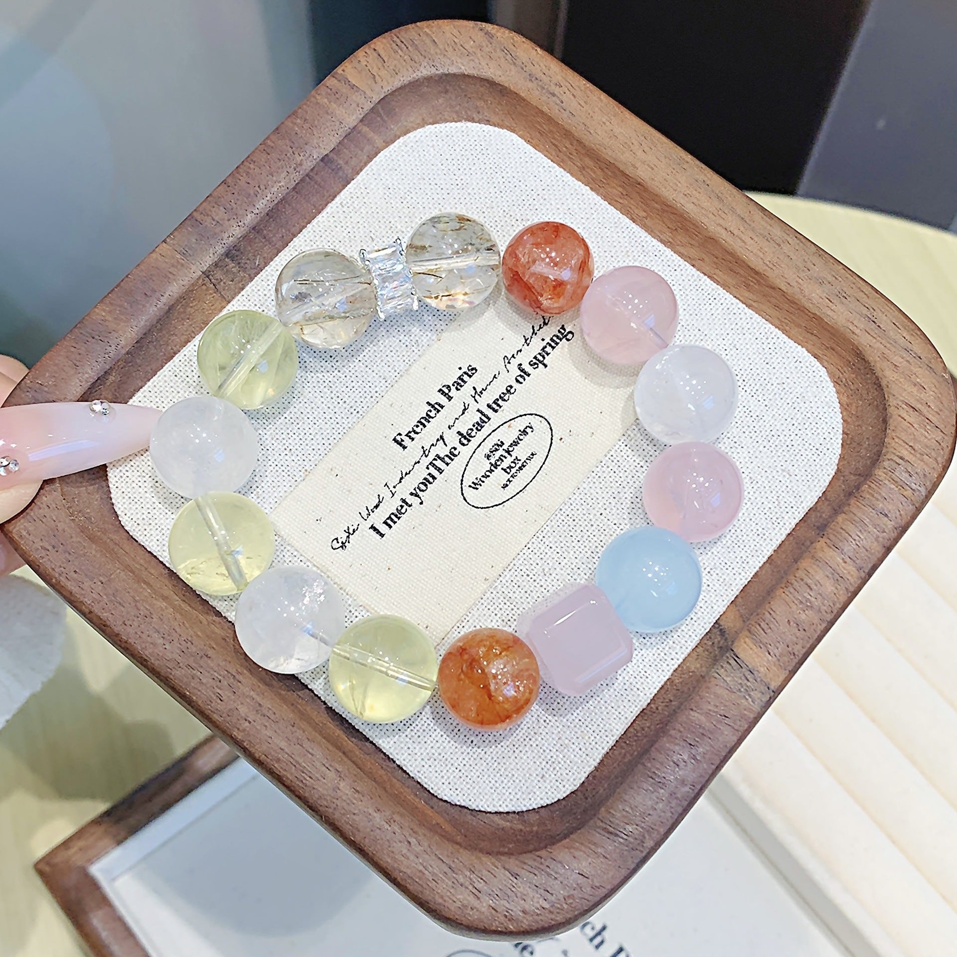 Natural Rose Quartz Single Loop Bracelet Rose Quartz Bracelet Fashion Original Design for Women Factory Ketang Jewelry Crystal Chain