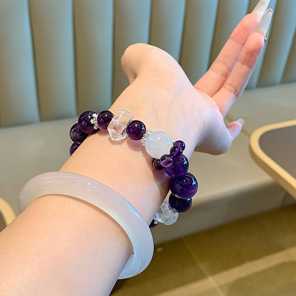 【Purple Starry Sky】Natural Amethyst Bracelet Purple Grape Women's Bracelet Single Circle Uruguay Amethyst Bracelet
