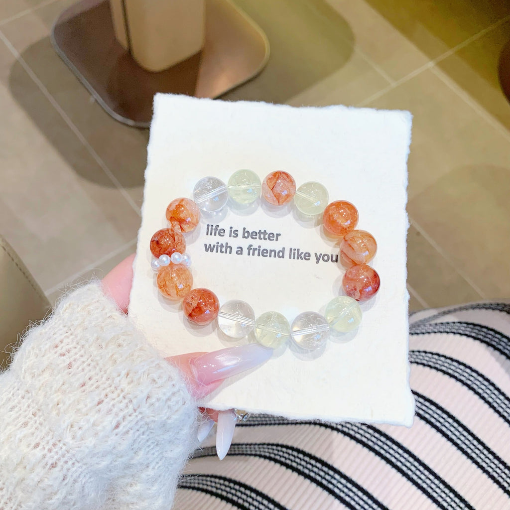 Natural Red Gum Flower White Crystal Beads Duobao Bracelet for Women Fresh and Sweet Floating Flower Southern Red Bead Bracelet Wholesale Jewelry