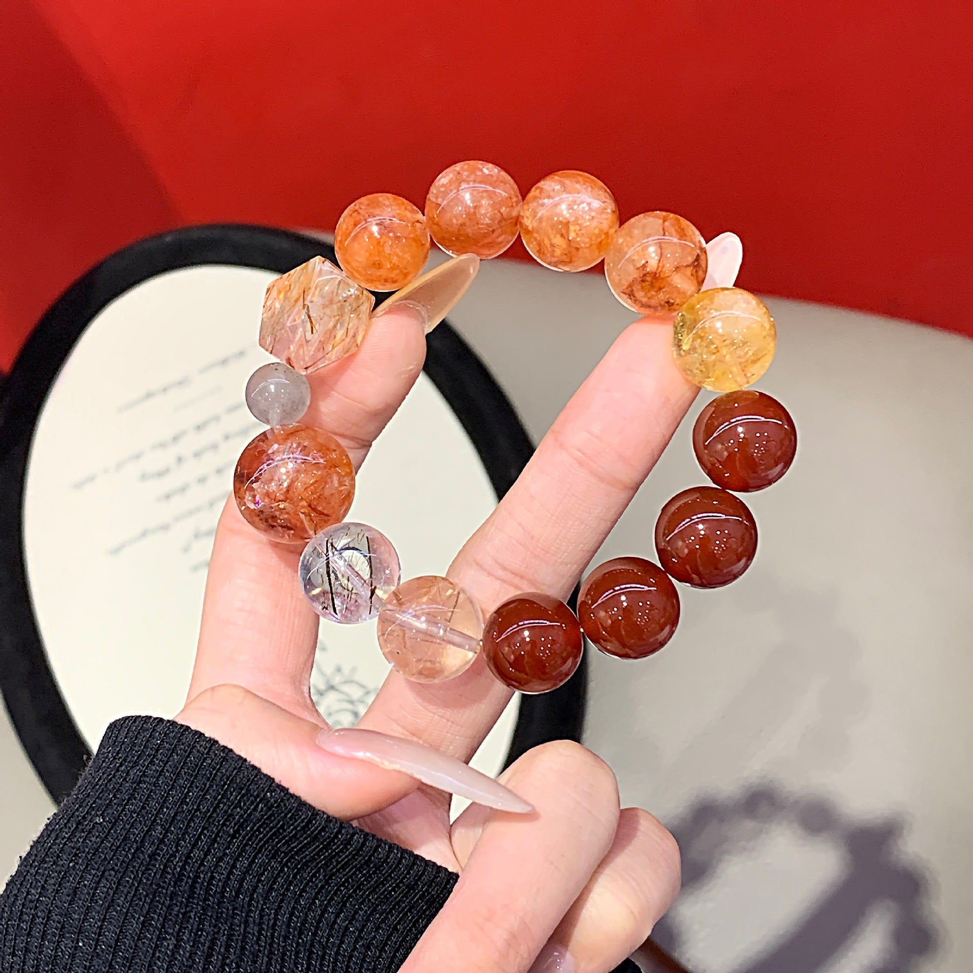 Red Gum Flower Natural Crystal Bracelet Autumn New Multi-Gemstone Crystal Bracelet Hot-Selling Hand Jewelry Crystal Bracelet
