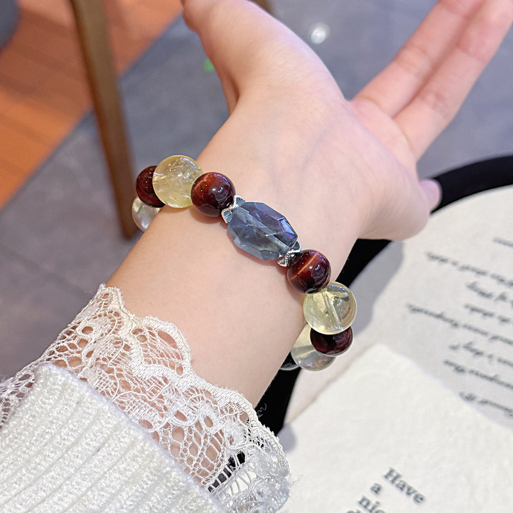 Natural Multi-Gemstone Crystal Bracelet Red Tiger Eye Bracelet Winter Hot-Selling Hand Jewelry Rainbow Multi-Treasure Dopamine Hand Crystal