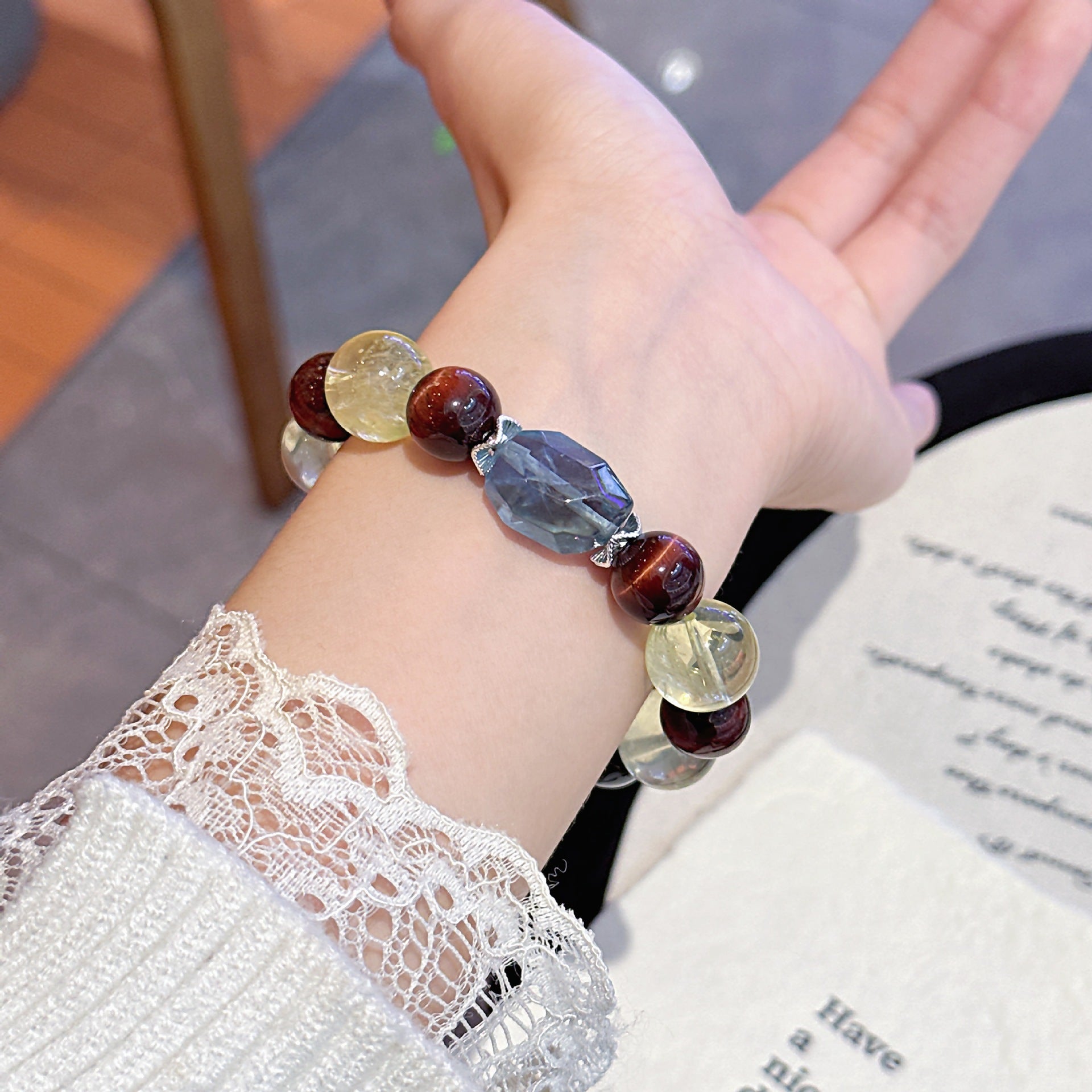 Natural Multi-Gemstone Crystal Bracelet Red Tiger Eye Bracelet Winter Hot-Selling Hand Jewelry Rainbow Multi-Treasure Dopamine Hand Crystal