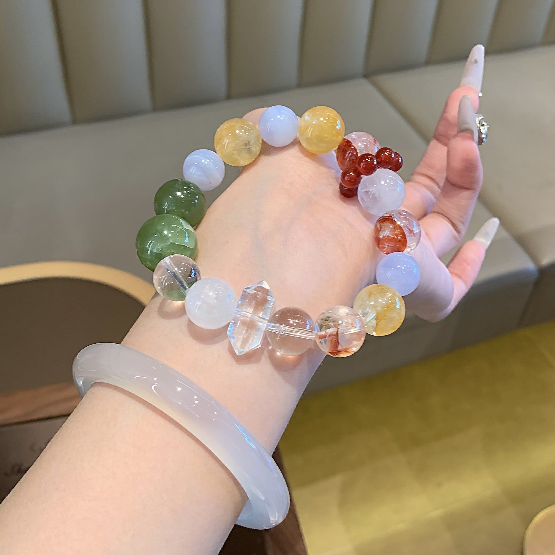 Natural Crystal Bracelet High-End Dopamine Color Series Fashionable Personality Multi-Gemstone Handmade Jewelry