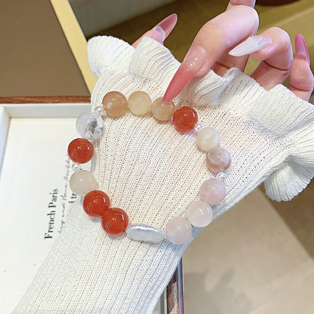 Natural Cherry Agate Crystal Bracelet Live Hot Natural Jewelry Hand Jewelry Original Design Multi-Gem Bracelet