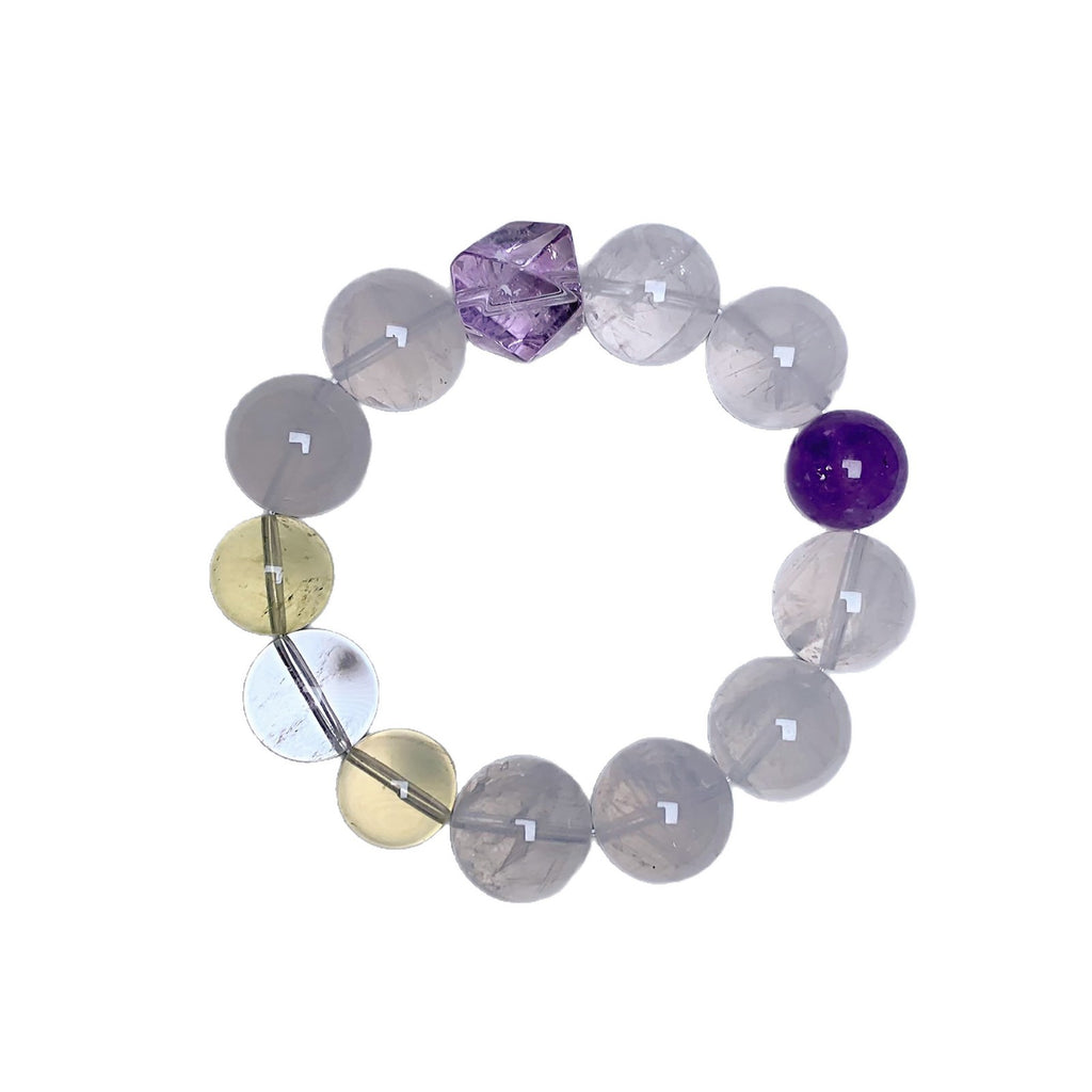 Natural Amethyst with Lemon Quartz White Phantom Crystal Bracelet Original Design Large Beads Crystal Bracelet